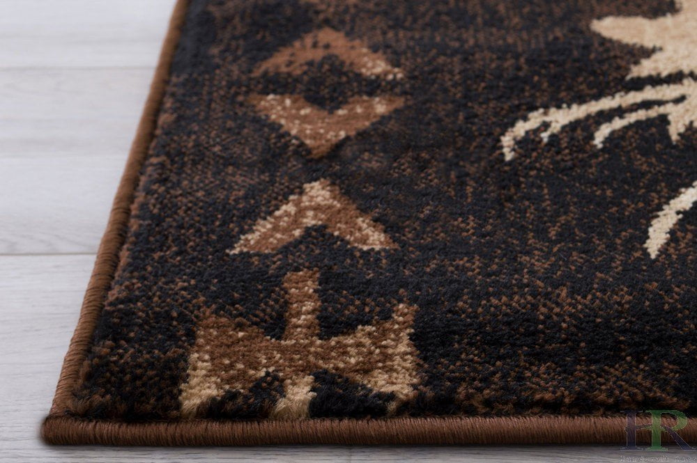 Handcraft Rugs Cabin Rug Lodge, Cabin Nature and Animals Area Rug Modern Nature Pattern Cabin Area Rug Abstract, Chocolate Brown/Beige-Fishing Tools/ Fish/ Deer 4x5 feet