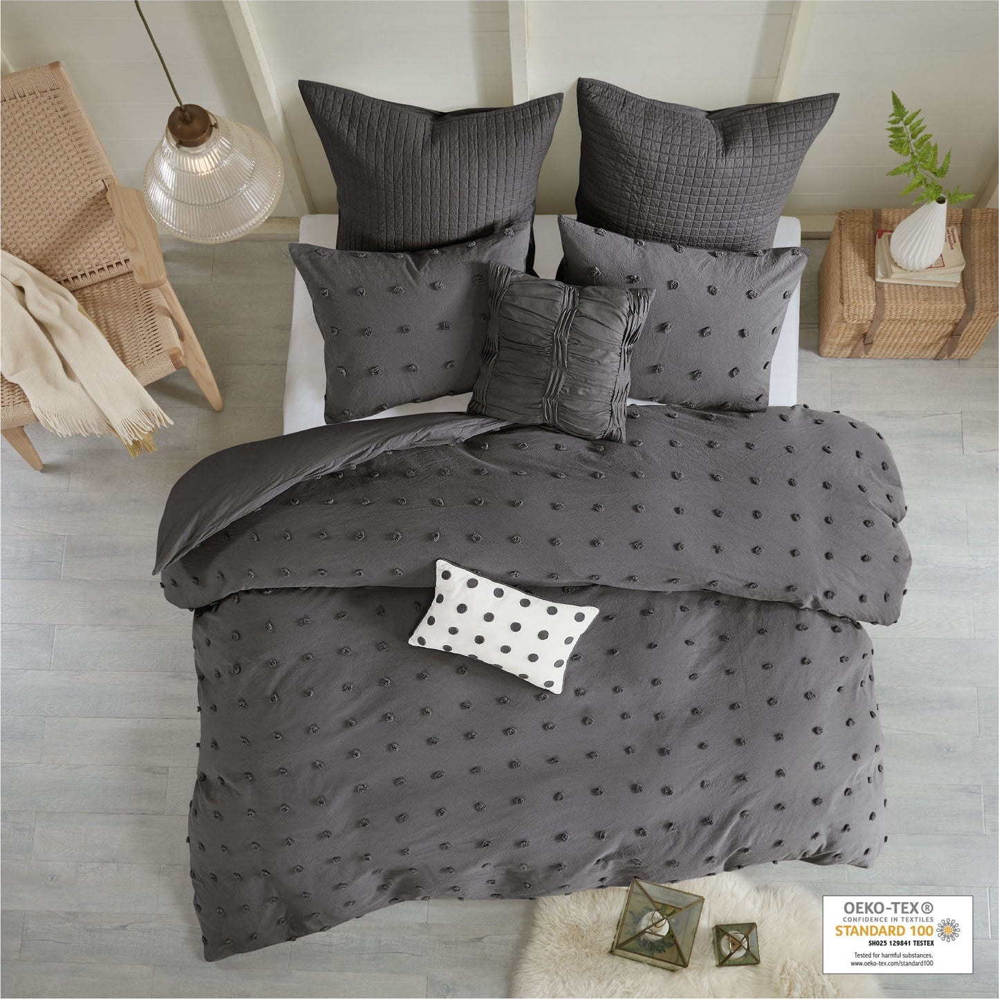 Home Essence Apartment Cotton Jacquard Charcoal 7-Piece Comforter Set, Full/Queen