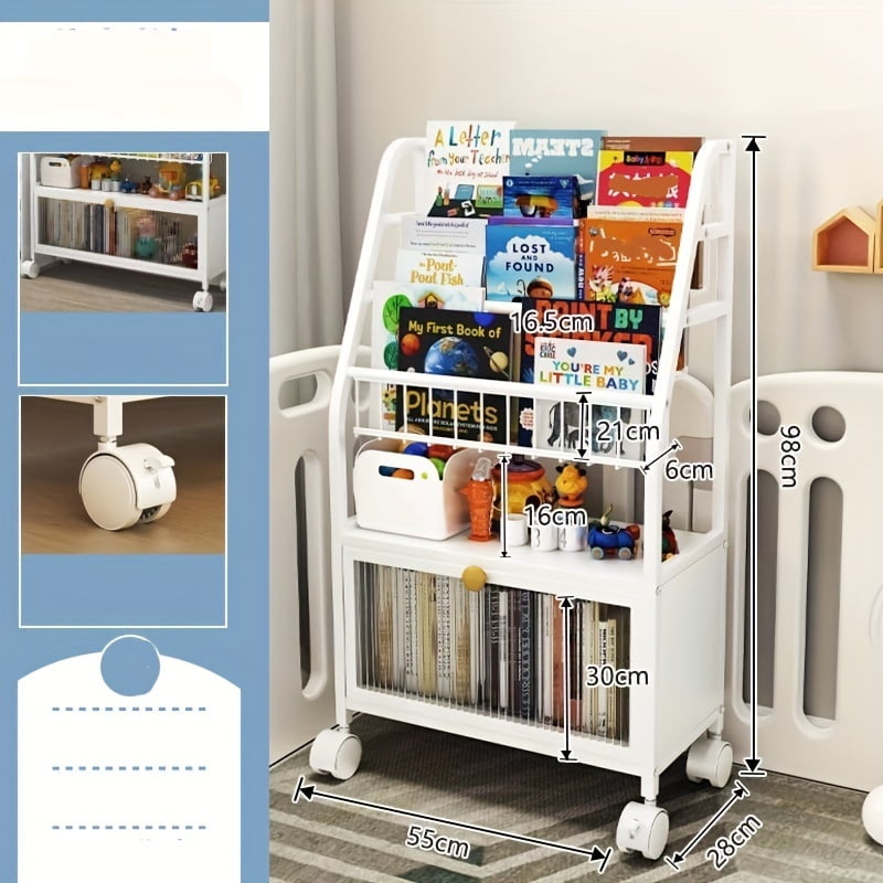 4 Tier Kids Wooden Bookshelf, Five Layer Sling Bookcase, Baby Storage Book Rack, Book and Toy Organizer Cabinet, Book Display, for Playroom, Bedroom, Toddler Room, Nursery,Classroom