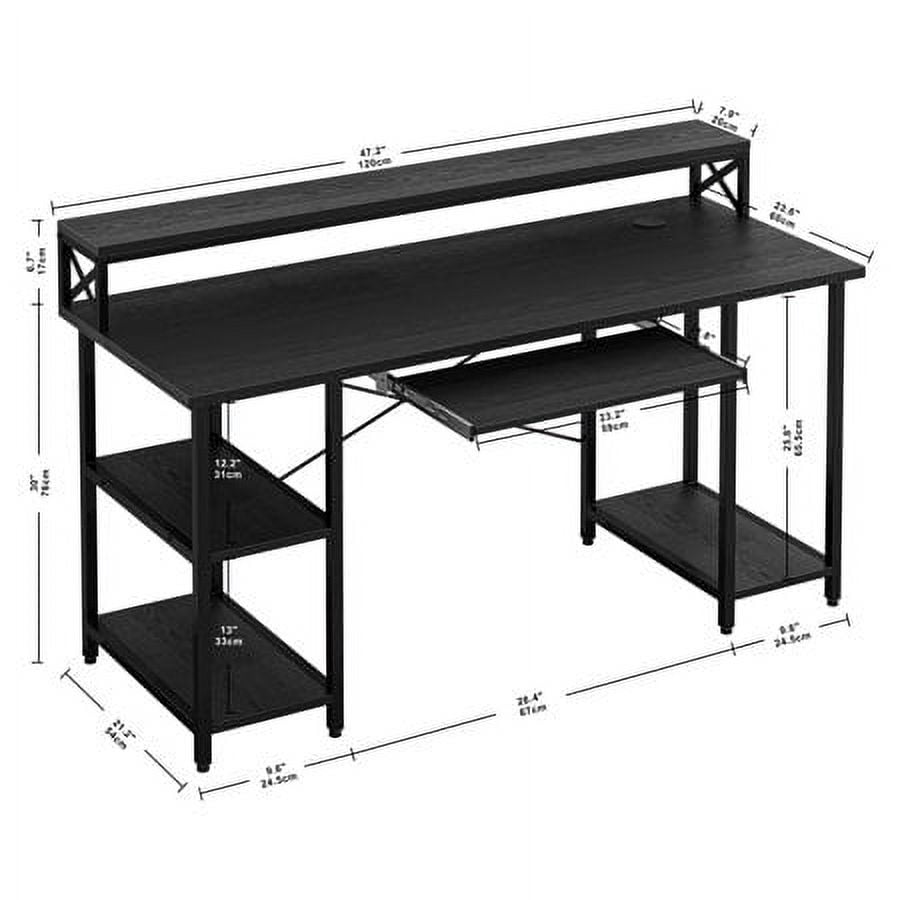 IRONCK Computer Desk 47in with Keyboard Tray, Modern Industrial Home Office PC Desk Study Writing Table with Monitor Stand Storage Shelf, Black