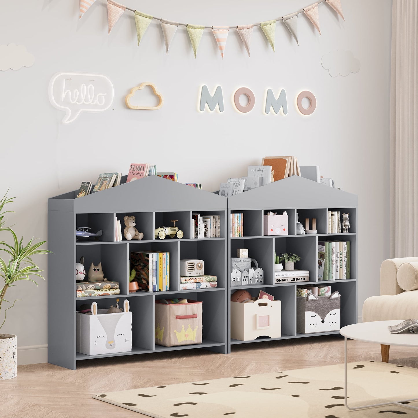 Accreate Toy Storage Organizer 9-Cubby Kids Bookshelf 40.7in Width Bookcase Playhouse Cabinet for Boys Girls