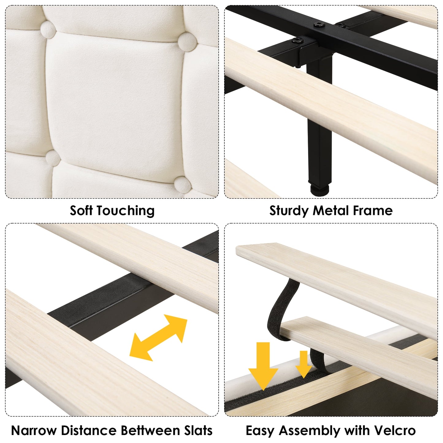 Homfa Full Size Floating Bed with RGB LED Lights & Charging Station, Velvet Upholstered Platform Bed with Storage Headboard, White