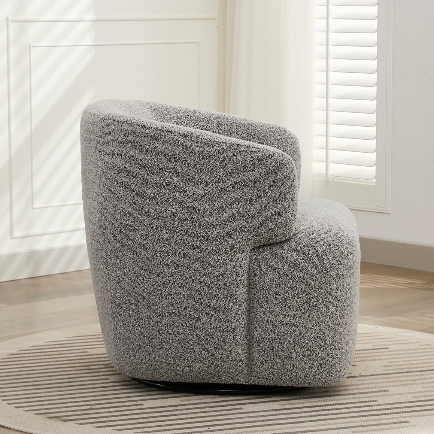 30in Wide Chenille Upholstered Swivel Accent Chair Boucle Swivel Barrel Chair