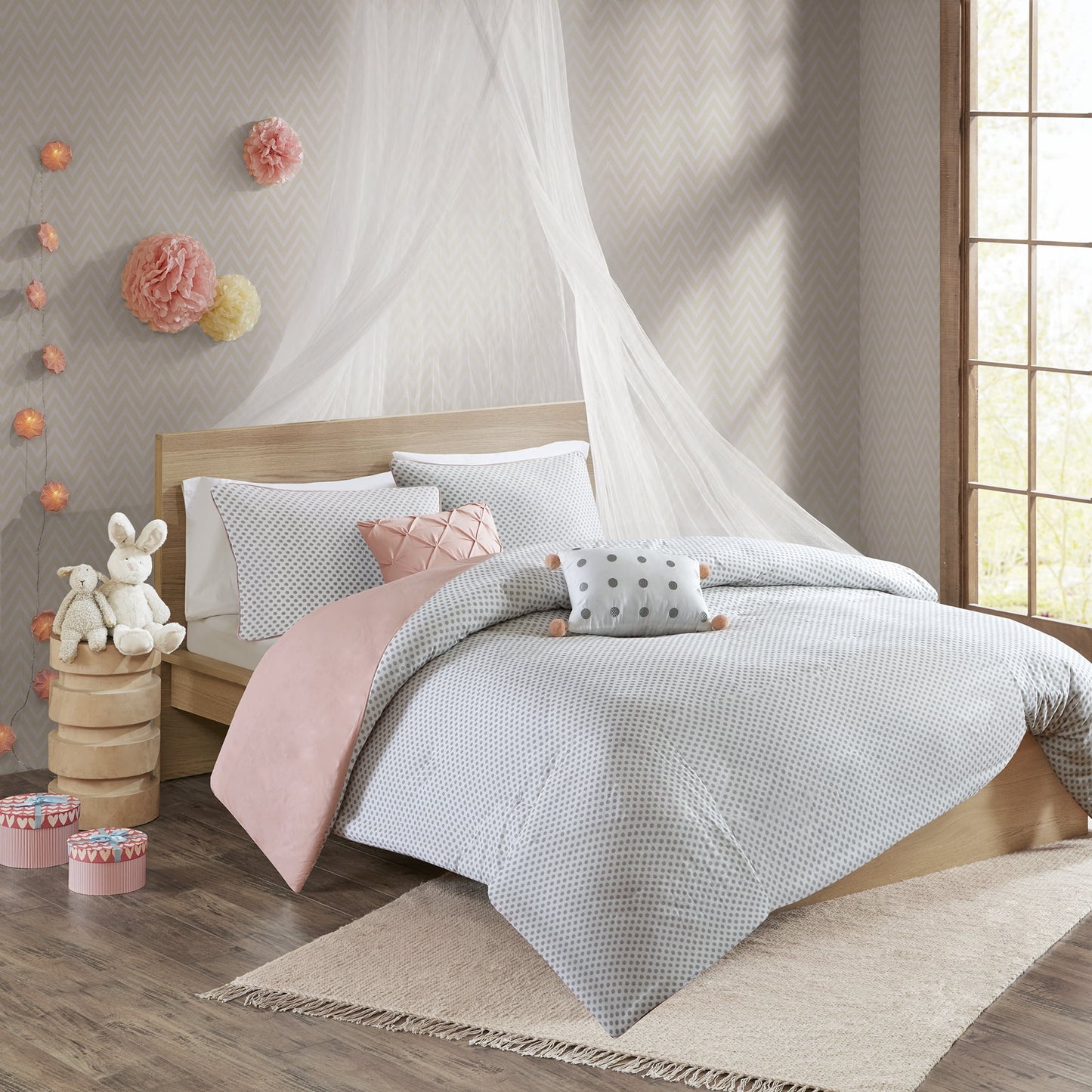 Home Essence Kids Melody Blush 4 Piece Reversible Cotton Duvet Cover Set, Twin