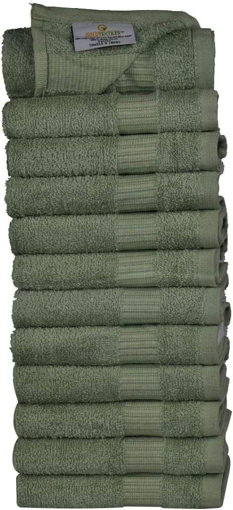 Gold Textiles 100% Cotton Washcloth 120 Pack 13x13 inches Sage Green Ultra Soft, Highly Absorbent
