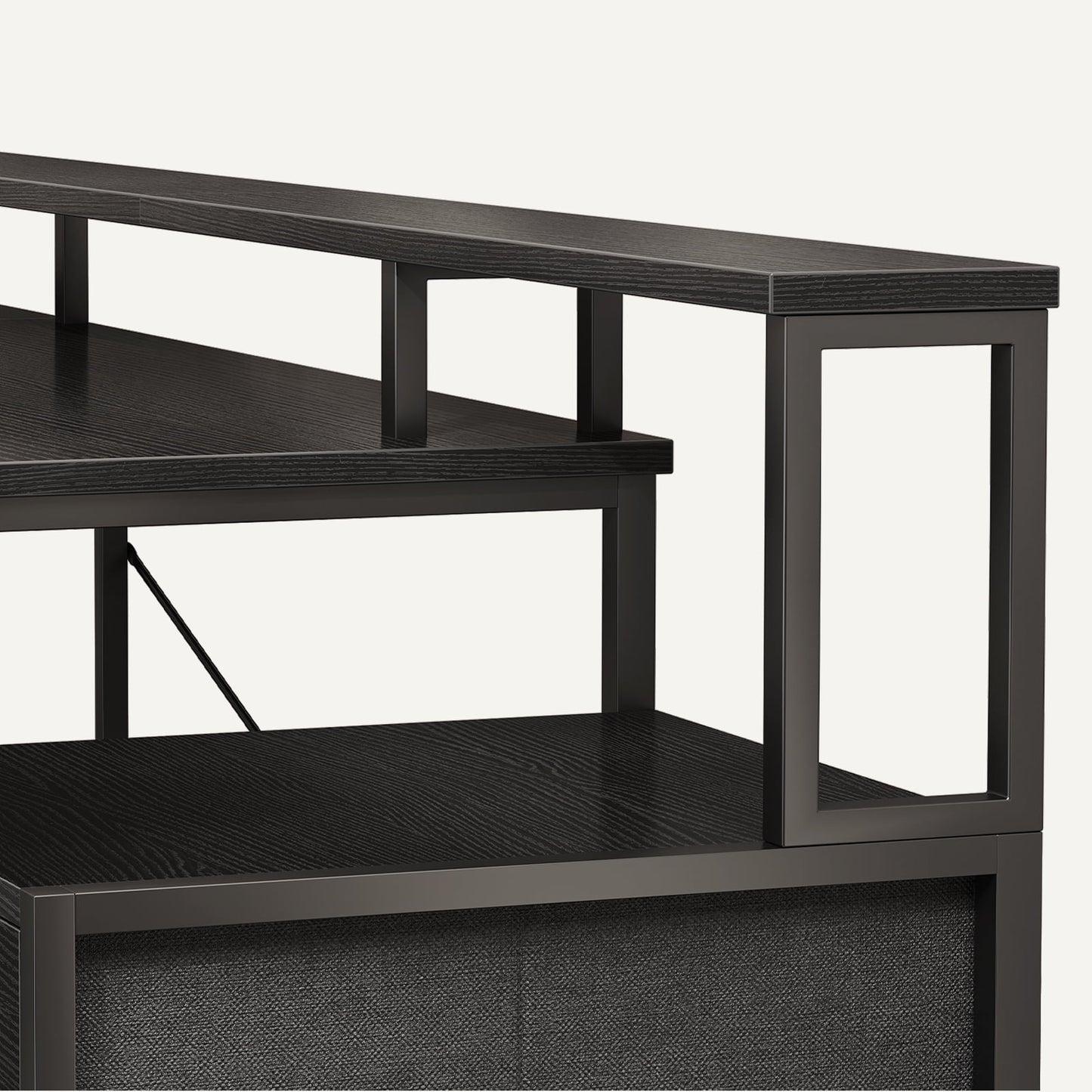 66in Reversible L Shaped Desk with File Drawer & Power Outlet, Modern Computer Desk with LED Strip, Home Office Desk with Storage Shelves, Gaming Desk with Monitor Shelf, Corner Desk, Black