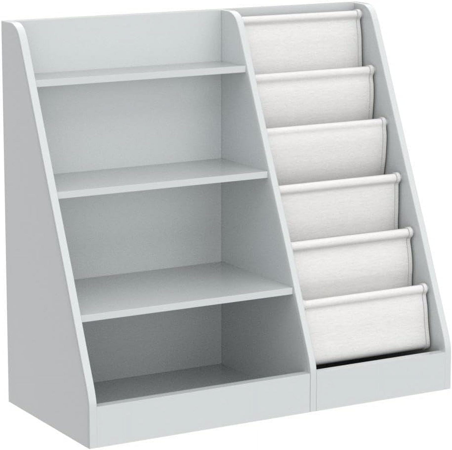 Gray 4 Tier Kids Wooden Bookshelf,Five Layer Sling Toddler Front Facing Bookcase,Baby Kids Storage Book Rack,Book and Toy Organizer Cabinet,Child Book Display Playroom Nursery Bedroom