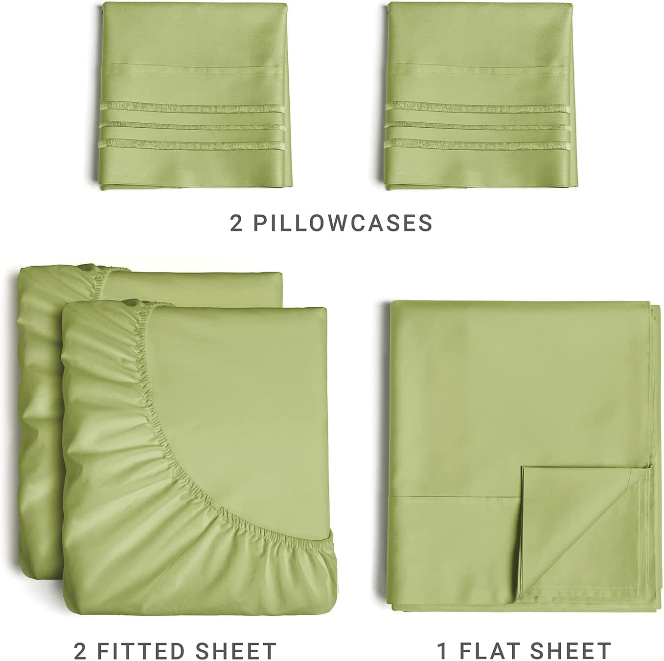 700 Thread Count 5 Piece Split California King Sheets Sets Set ( 2- Twin XL Fitted Sheets 1-Flat sheet and 2-Pillow covers ) with 27in deep pocket for Adjustable Bed Color Sage Solid