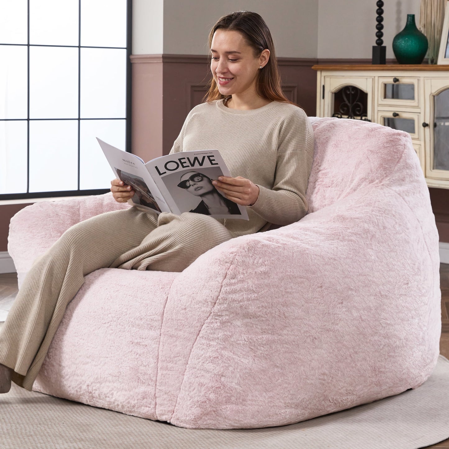 HOMGUAVA Giant Bean Bag Chair for Adults, Large Lazy Beanbag Sofa with Armrests & High-Density Foam for Living Room & Bedroom, Gray