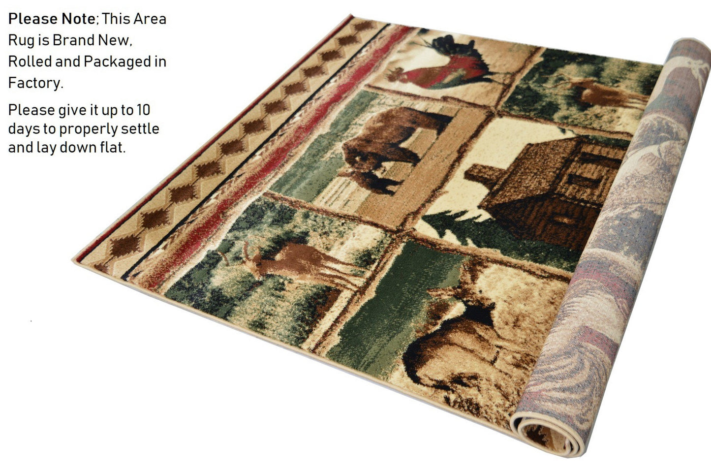 Handcraft Rugs Cabin Rug Lodge, Cabin Nature and Animals Area Rug Modern Geometric Design Cabin Area Rug Abstract, Multicolor Design Fish/Bear/Moose/Stripped Patterns 8x10 feet