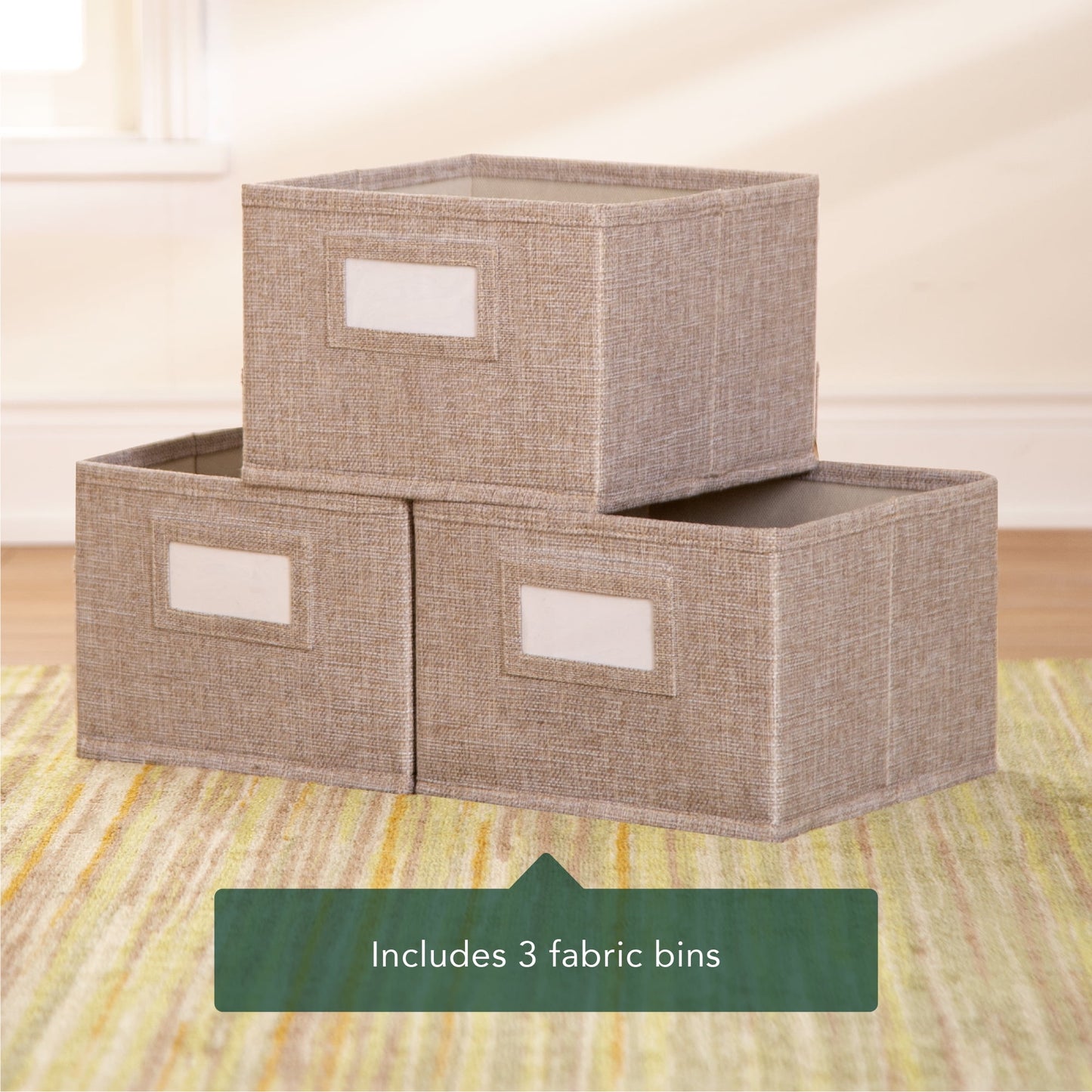 Guidecraft EdQ 2-Shelf 5-Compartment Storage 24in - Natural: Kids' Wooden Bedroom and Playroom Toy and Book Organizer with Fabric Bins