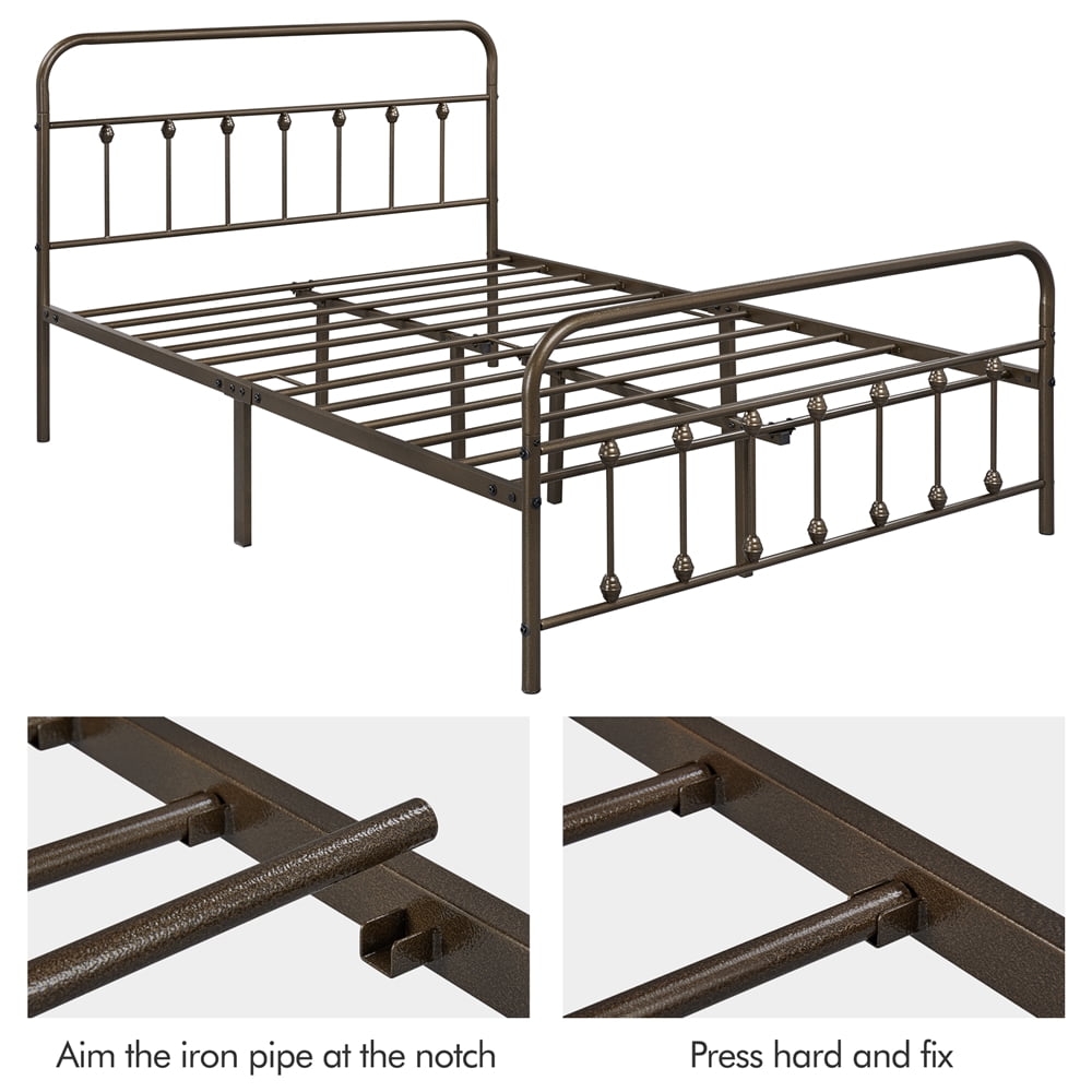 Alden Design Metal Platform Queen Bed with High Headboard, Bronze