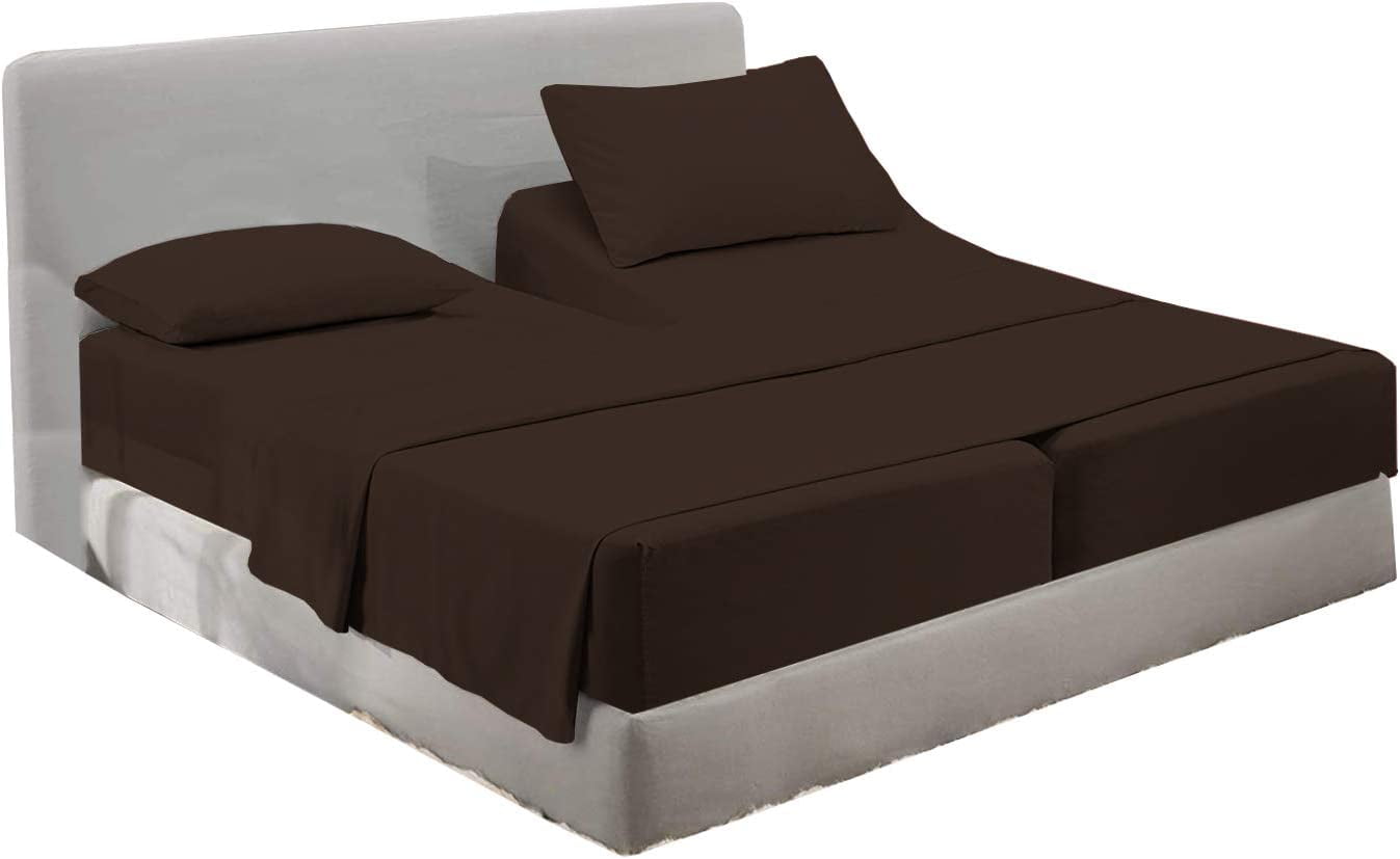 700 Thread Count 5 Piece Split California King Sheets Sets Set ( 2- Twin XL Fitted Sheets 1-Flat sheet and 2-Pillow covers ) with 24in deep pocket for Adjustable Bed Color Chocolate Solid