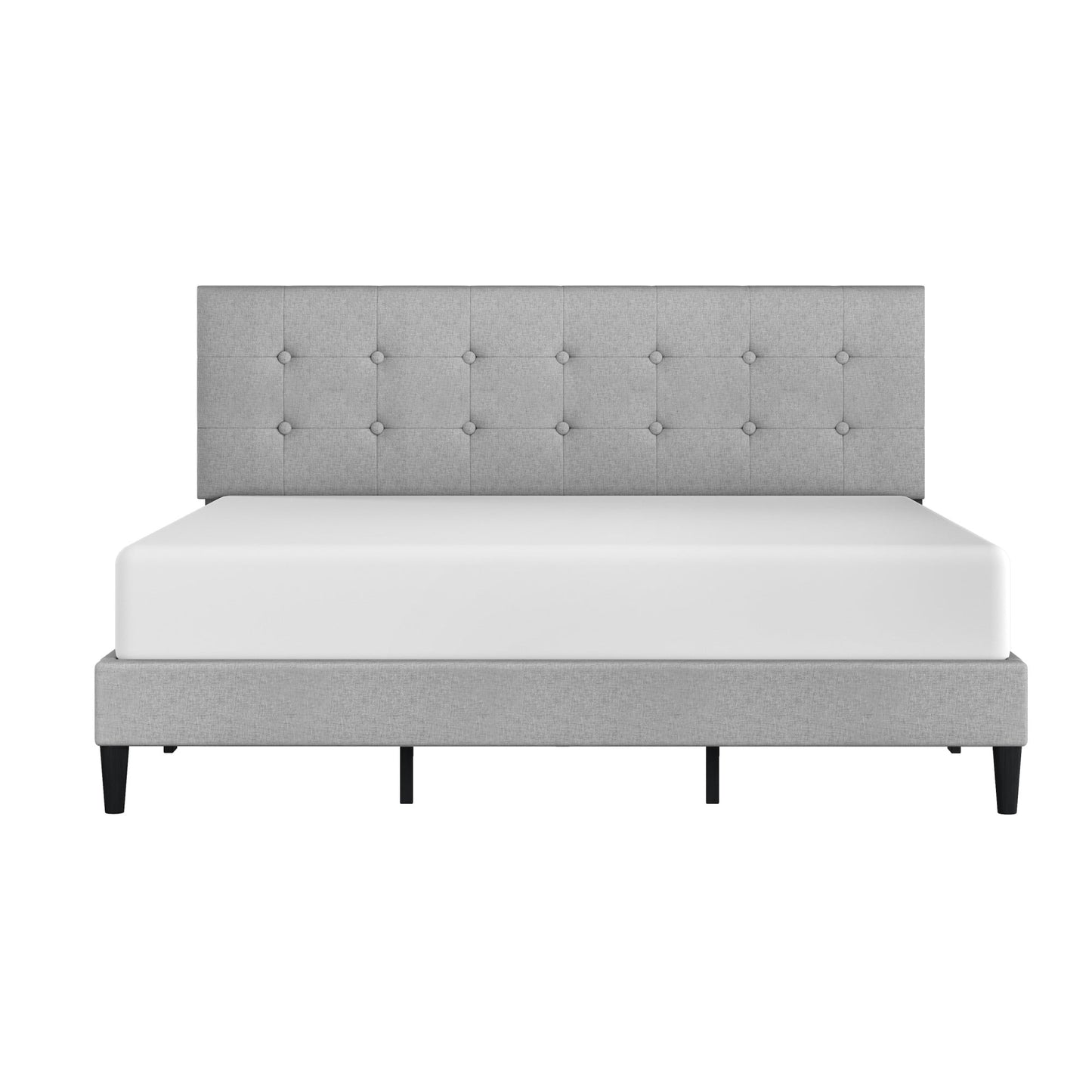 Hendrix Button Tufted Upholstered King Platform Bed, Light Gray, by Hillsdale Living Essentials