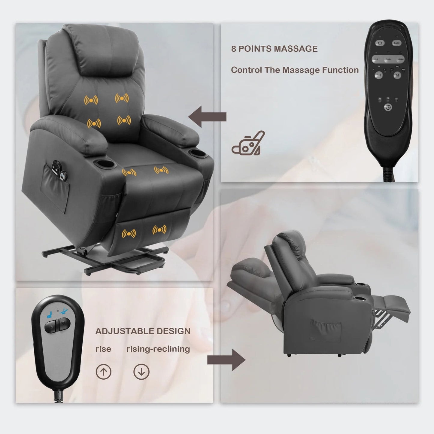 Homall Power Lift Recliner Chair PU Leather for Elderly with Ergonomic Lounge Chair Single Sofa Gray