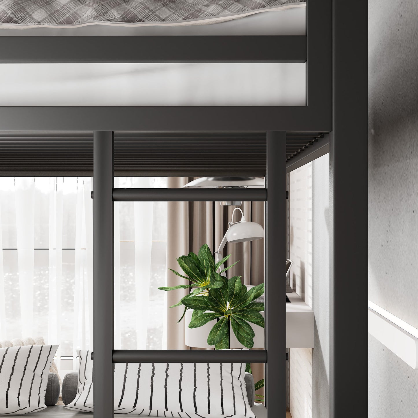 Amolife Twin over Full Metal Bunk Bed with Removable Ladder, Full-Length Guardrail, Black