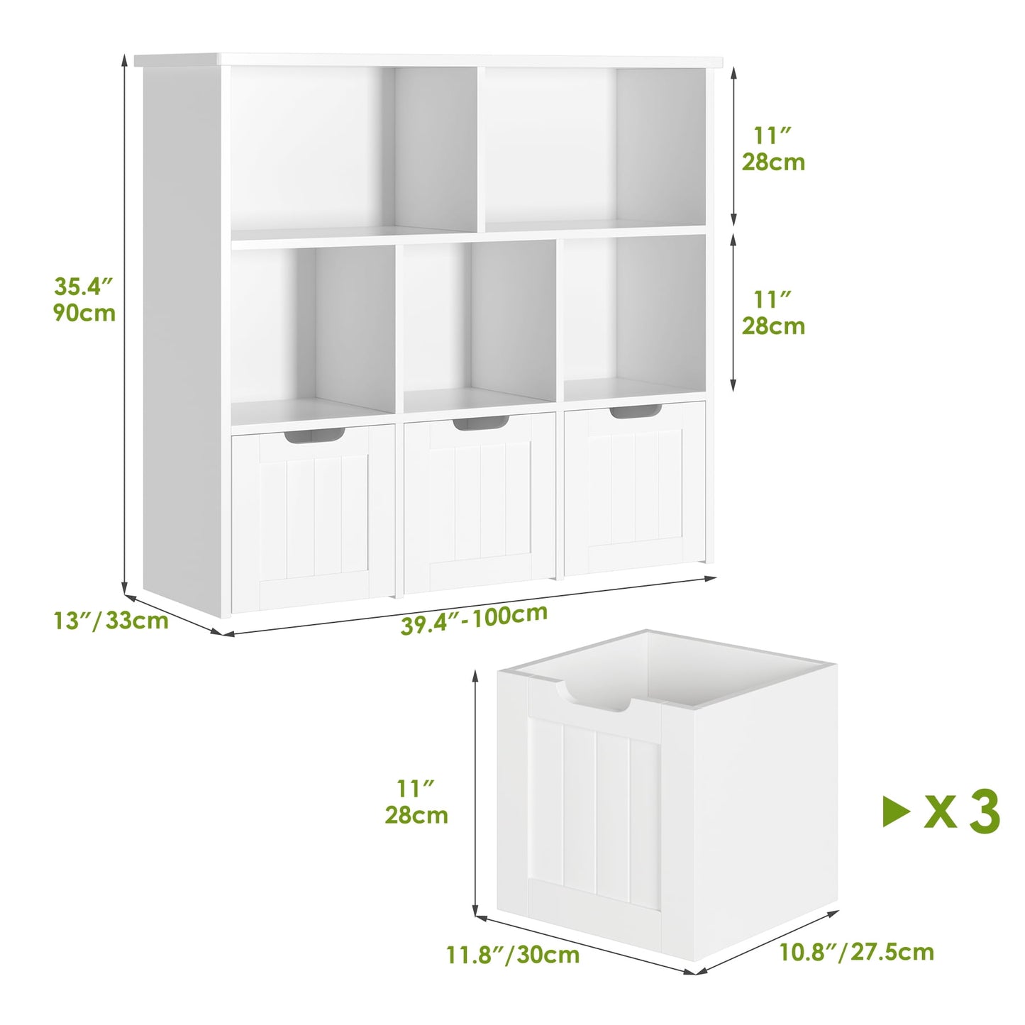 Homfa 5 Cube Toy Storage Organizer, Kids Geometric Bookcase with 3 Drawers, Storage Cabinet for Living Room, White Finish