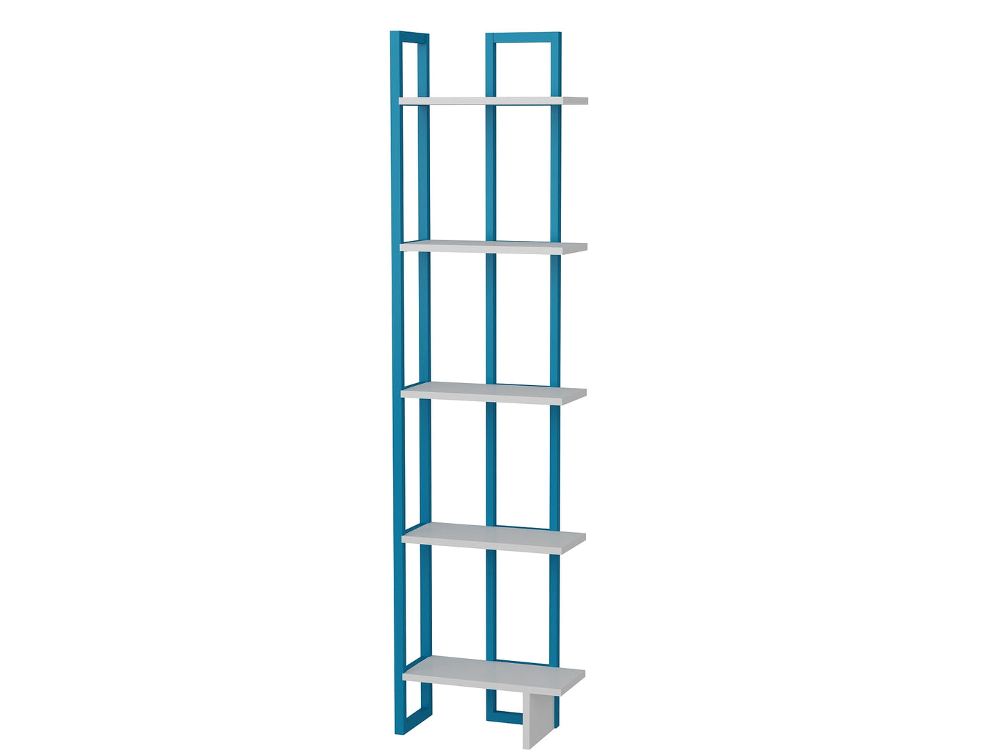 Alice 71in 5 Shelf Corner Bookcase, White Blue