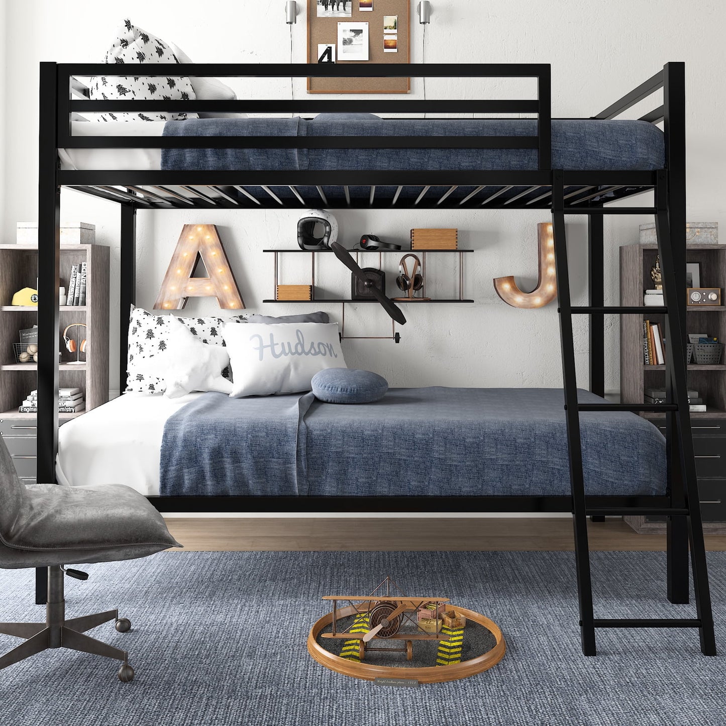 Amolife Twin-Over-Twin Bunk Beds with Heavy Duty Metal Frame and Ladder, Matte Black