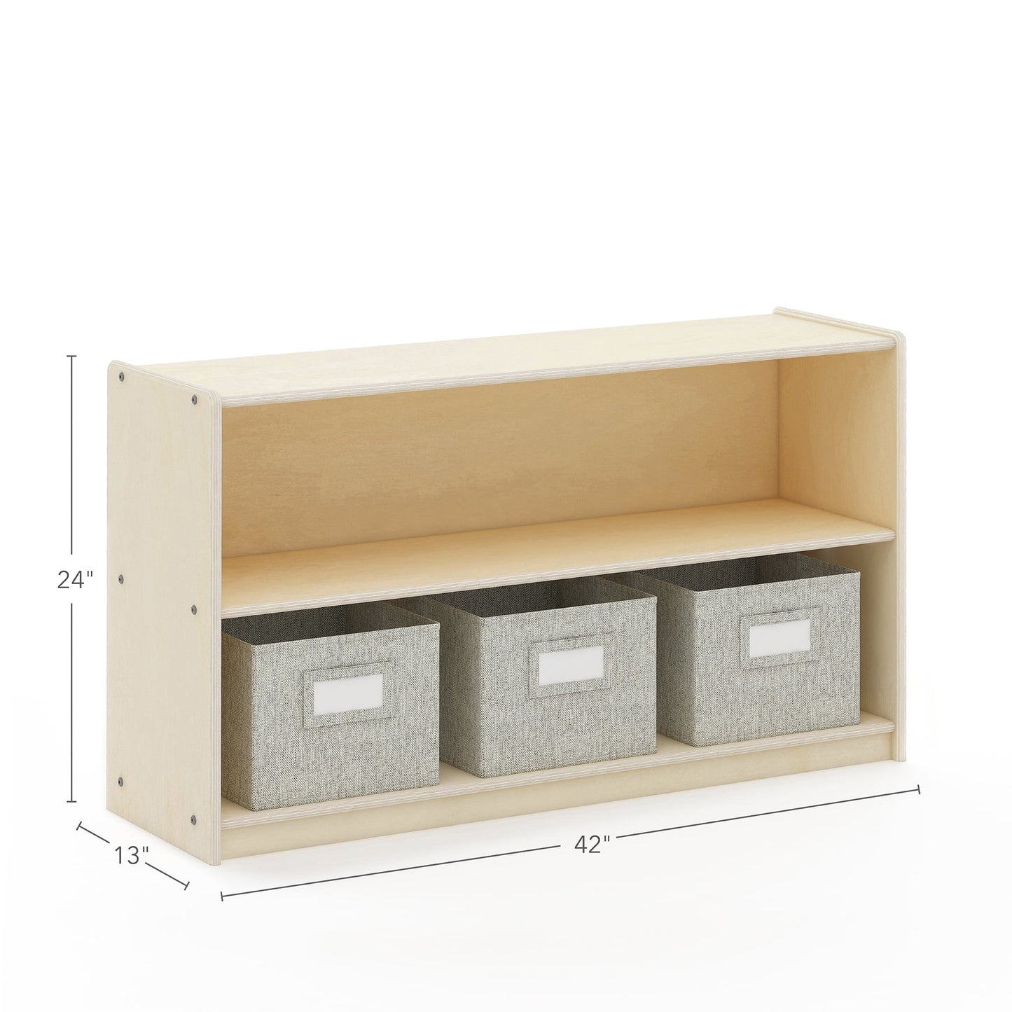 Guidecraft EdQ 2-Shelf Open Storage 24in - Natural: Kids' Wooden Toy Organizer Bookshelf, Educational Furniture with Bins for Books