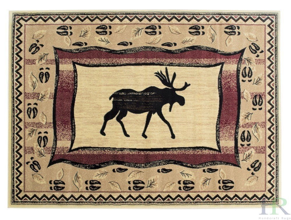 Handcraft Rugs Cabin Rug Lodge, Cabin Nature and Animals Area Rug Modern Geometric Design Cabin Area Rug Abstract, Beige/Ivory/RedMoose 5x7 feet