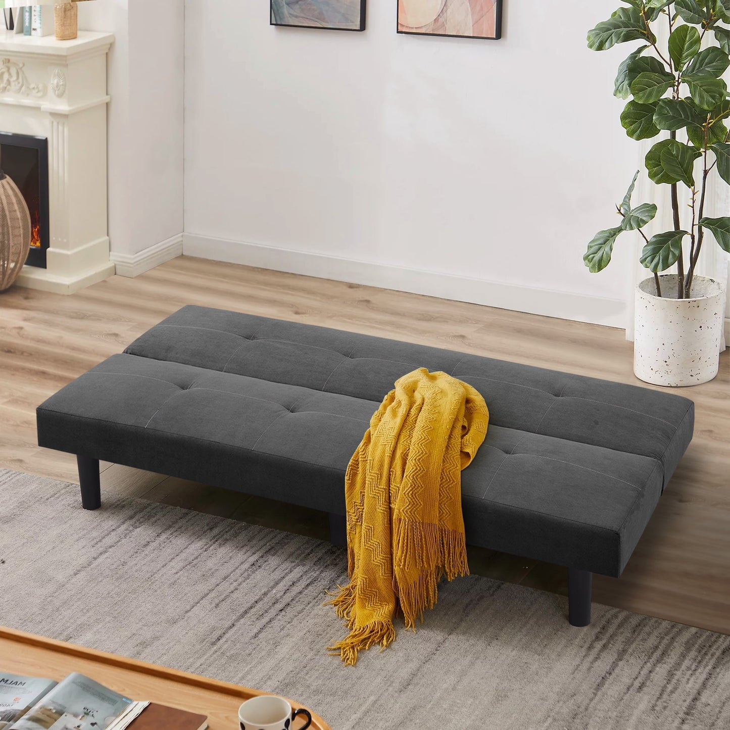 70in Futon Sofa Bed,Faux Suede Convertible Sleeper Sofa,Upholstered Folding Futon Couch with 3 Adjustable Backrest Angles,Twin Size Sofa for Small Space,Apartment,Living Room,Dark Gray