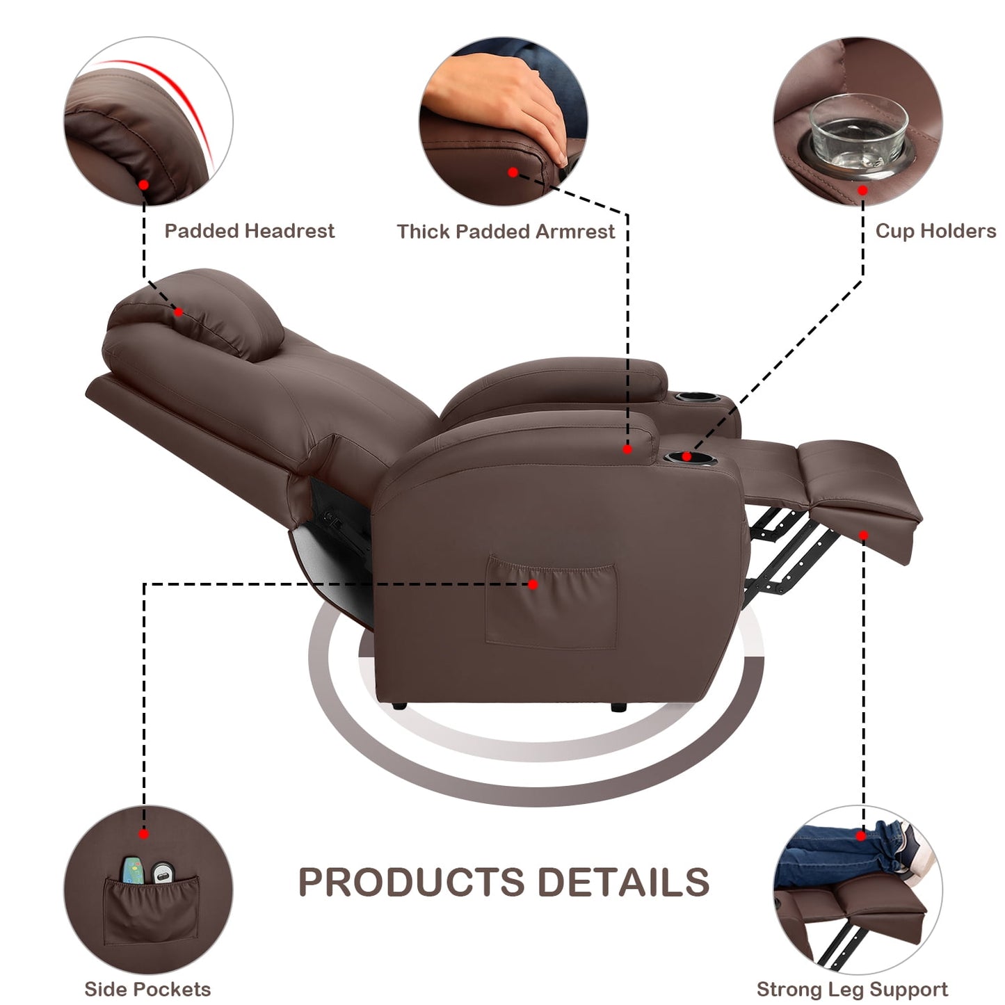 Homall Power Lift Chair PU Leather with Massage, Heat and Reclining, Ideal for Seniors, Brown