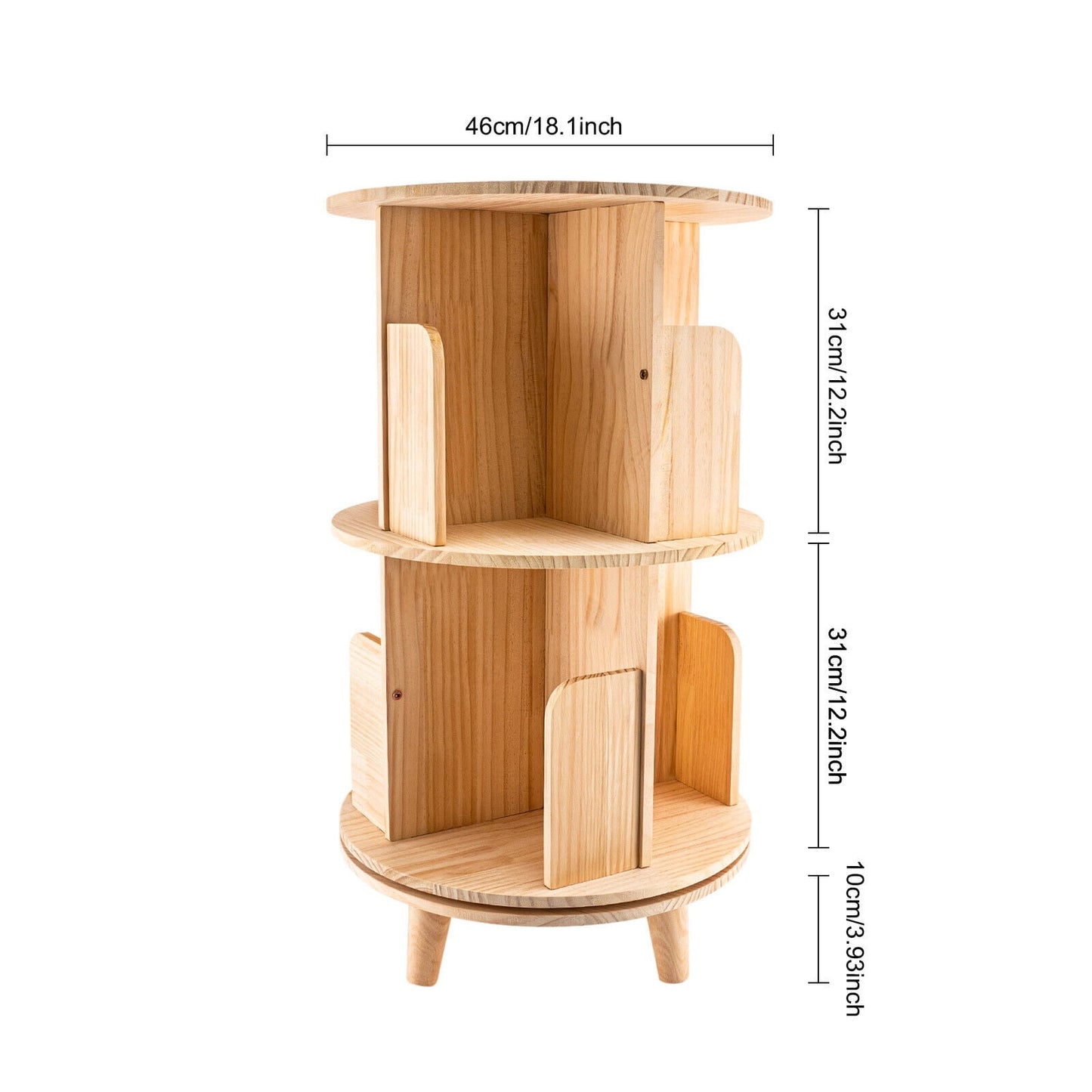 2 Tier Rotating Bookshelf, 360 Display Floor Standing Bookcase Storage Rack, Multi-Functional Freestanding Bookshelf Organizer for Kids&Adults, Wood