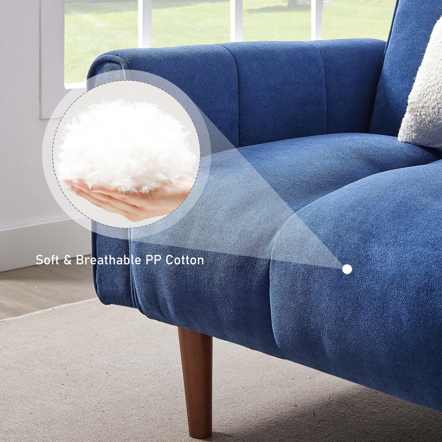 Aukfa 81in Oversized Futon Convertible Sofa Bed, Tufted Couch for Living Room, 2 Pillow, Linen, Blue