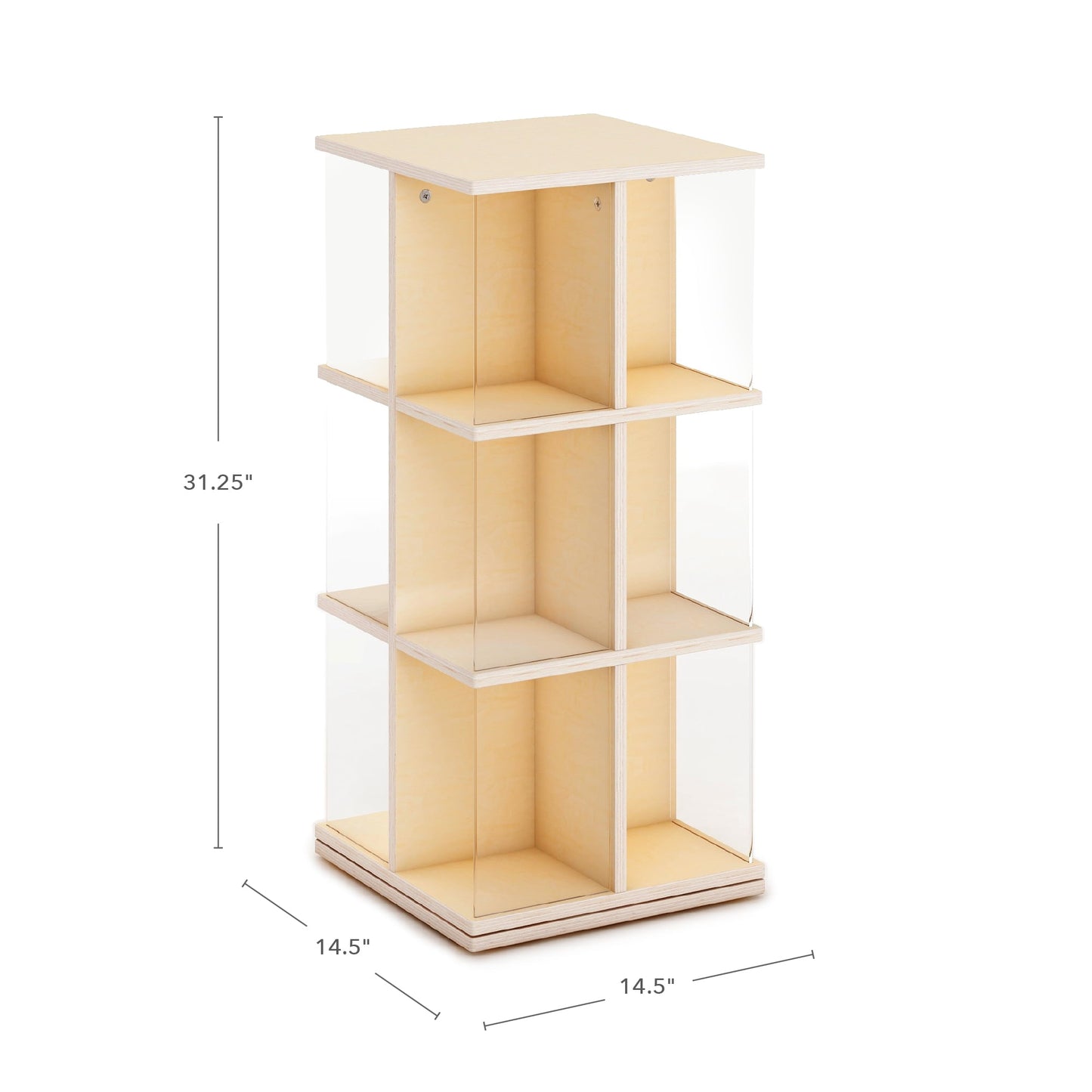 Guidecraft EdQ Rotating 3 Tier Book Display - Natural: Wooden Round Bookshelf with Cubby Shelves for Kids' Bedroom or Classroom