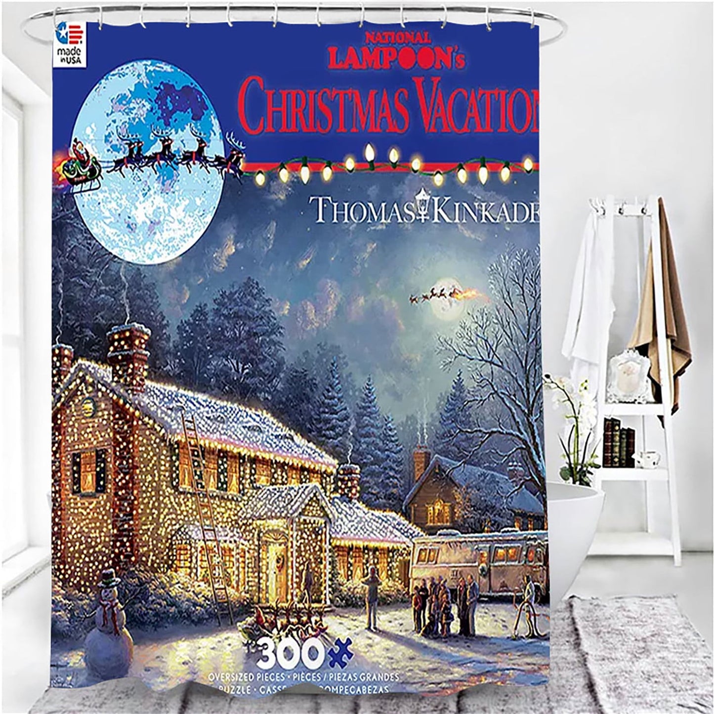 Advent calendar clearance Crazy Christmas Vacation Christmas Shower Curtain Bathroom Anti-slip Carpet Rug Toilet Cover Mat Set(Buy 2 save 10%)