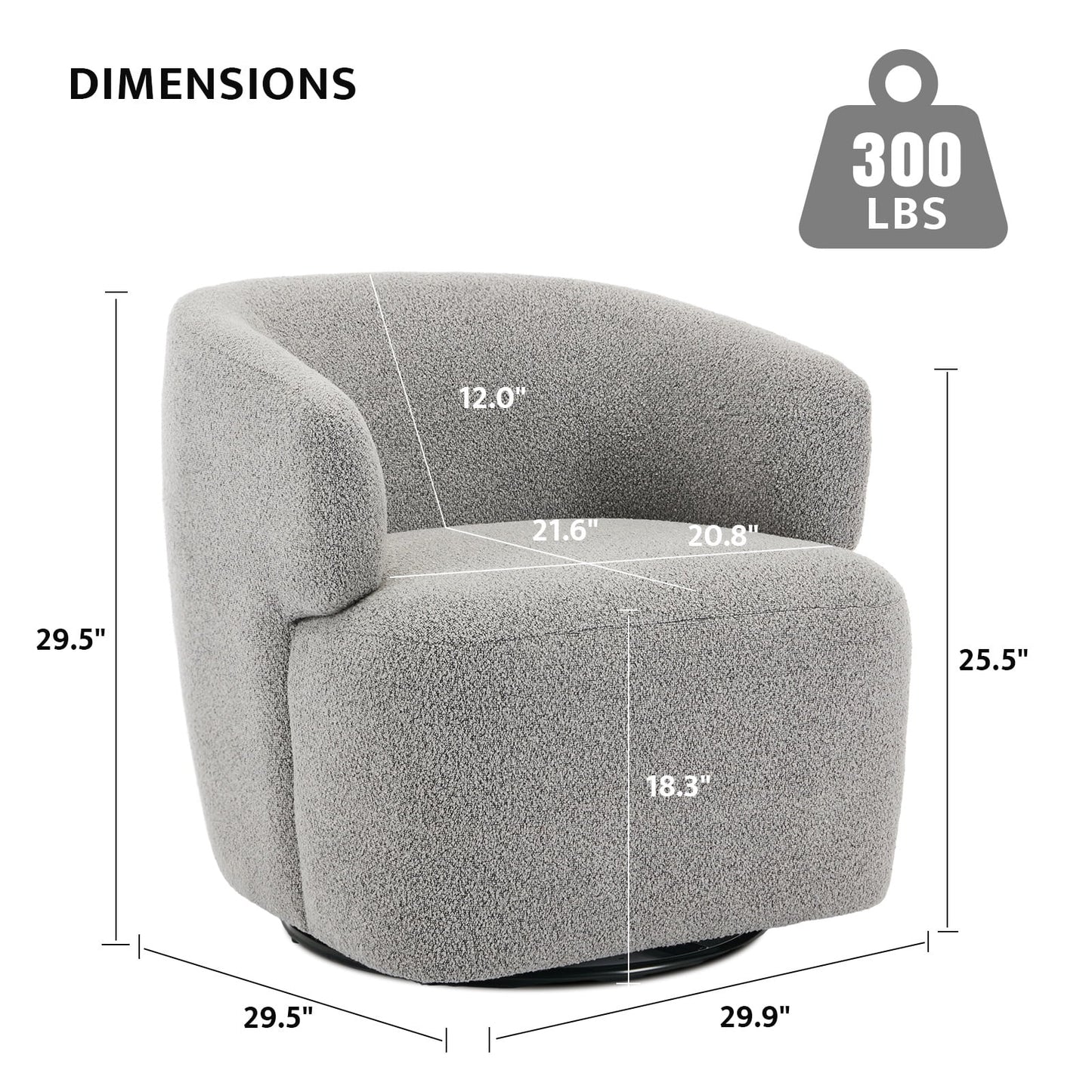 30in Wide Chenille Upholstered Swivel Accent Chair Boucle Swivel Barrel Chair