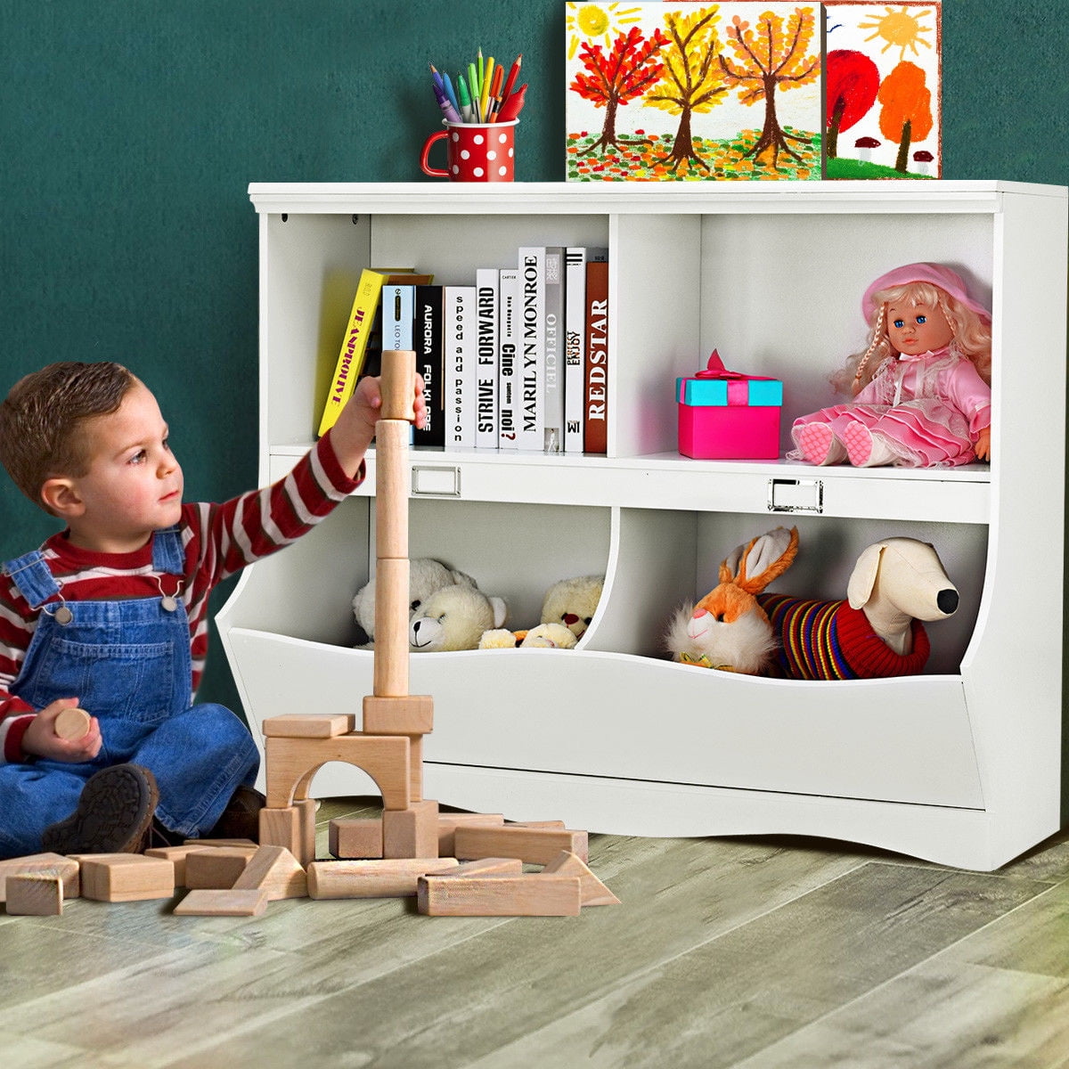 Gymax Children Storage Unit Kids Bookshelf Bookcase Baby Toy Organizer Shelf White