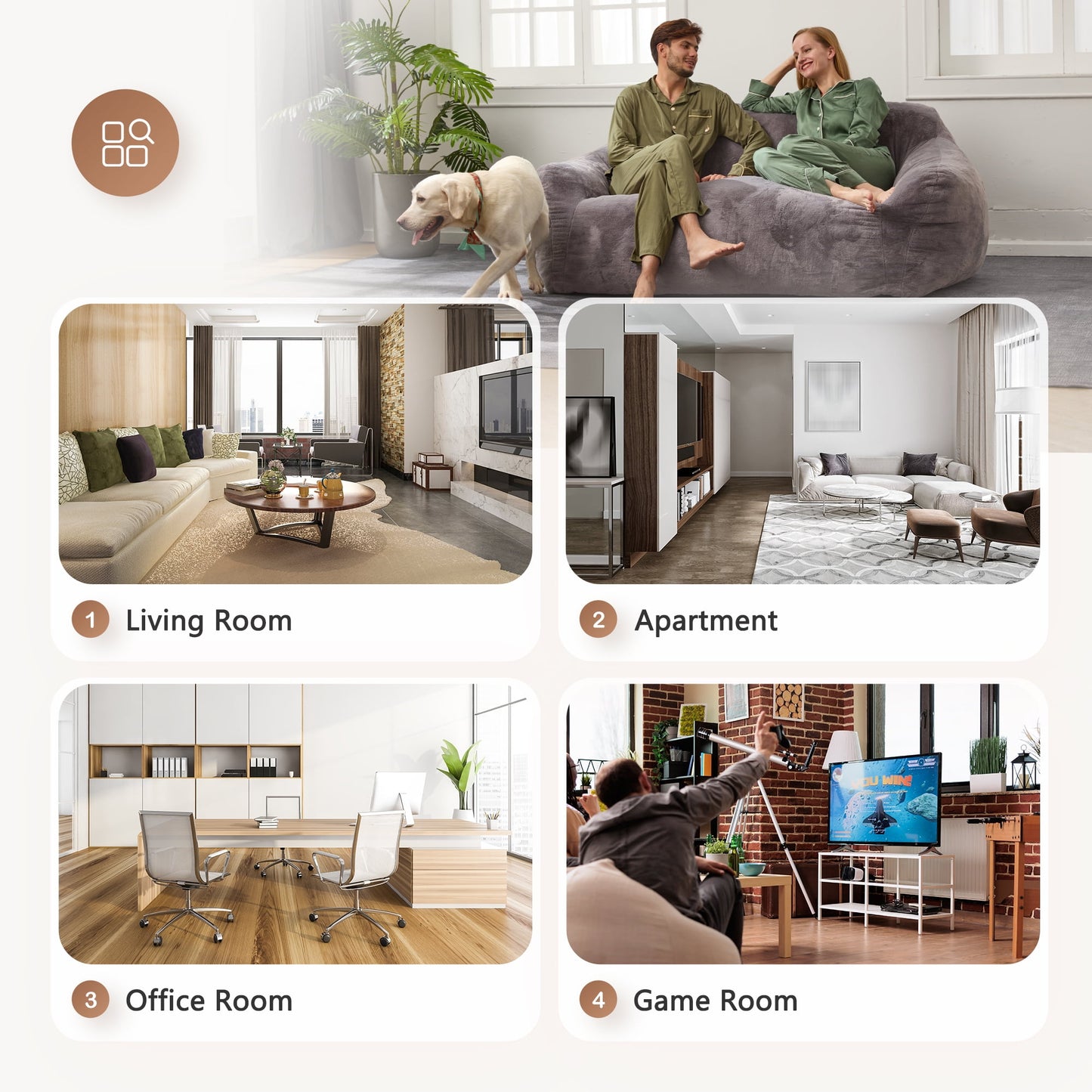 HOMGUAVA Oversized Bean Bag Chair for Adults, Giant Bean Bag Couch, Comfy Chair Lazy Sofa with Wide Armrests & Soft Imitation Mink Cover for Bedroom & Living room, Gray