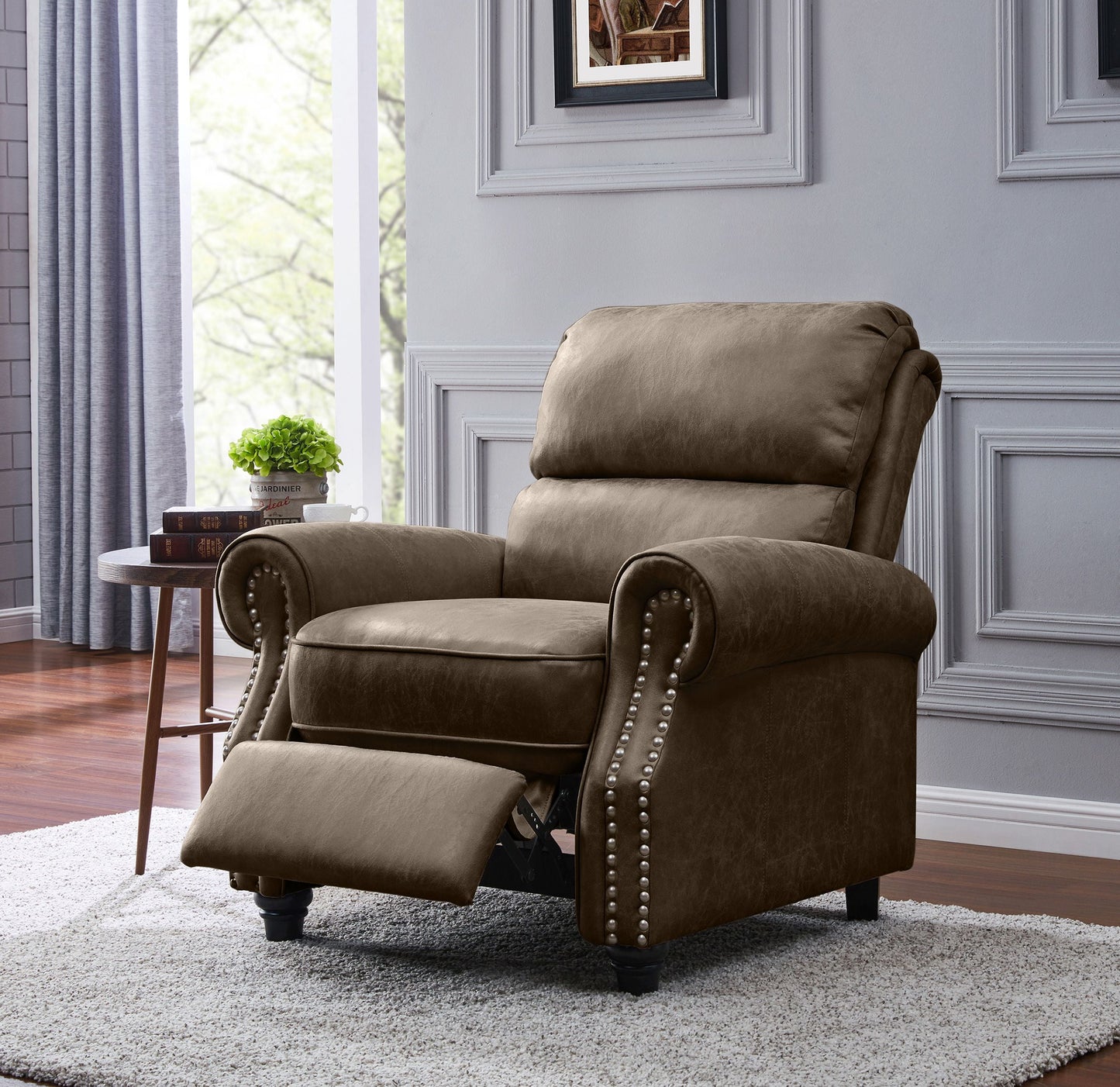 Homesvale Cari Push Back Recliner Chair, Brown Faux Leather