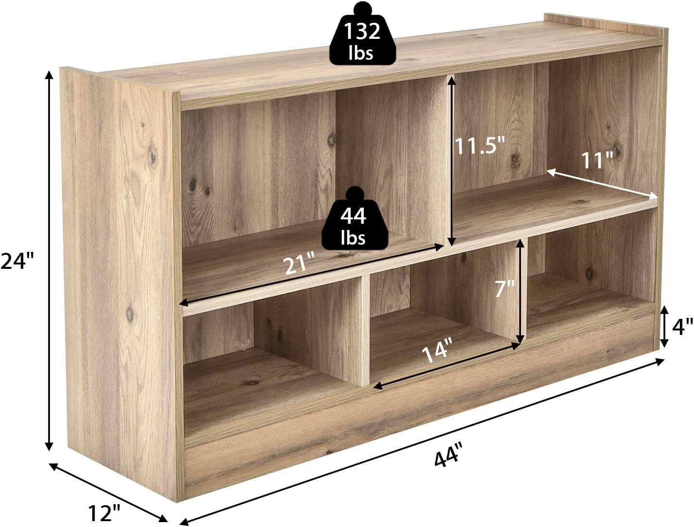 5 Cube Bookcase, 2 Tier Wooden Storage Open Bookshelf, Multipurpose Display Storage Cabinet for Living Room, Bedroom, Hallway, Kid's Playroom, Reading Nook (White)