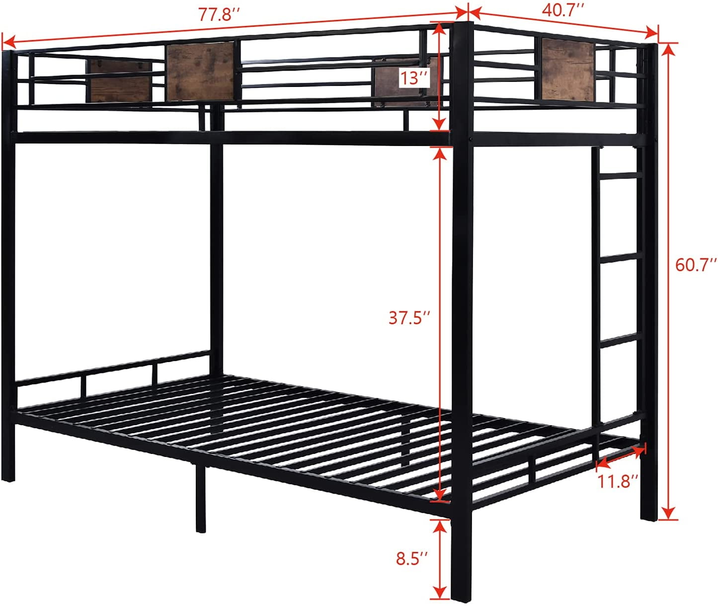 Allewie Metal Twin Size Bunk Beds Frame with Stairs & Full-Length Guardrail, Space-Saving, Black