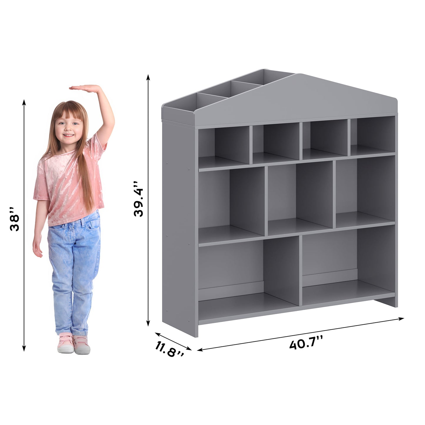 Accreate Toy Storage Organizer 9-Cubby Kids Bookshelf 40.7in Width Bookcase Playhouse Cabinet for Boys Girls