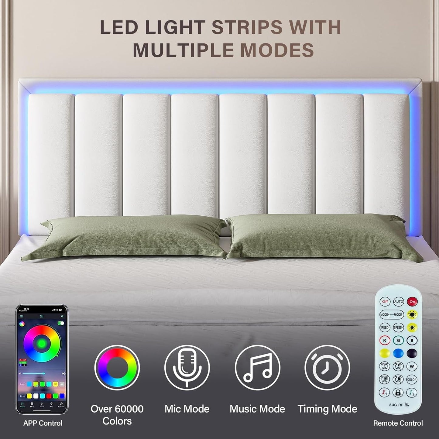 4 EVER WINNER Twin Size LED Bed Frame, White Twin Bed Frame with LED Light Headboard, Modern Bed Frame for Kids, White
