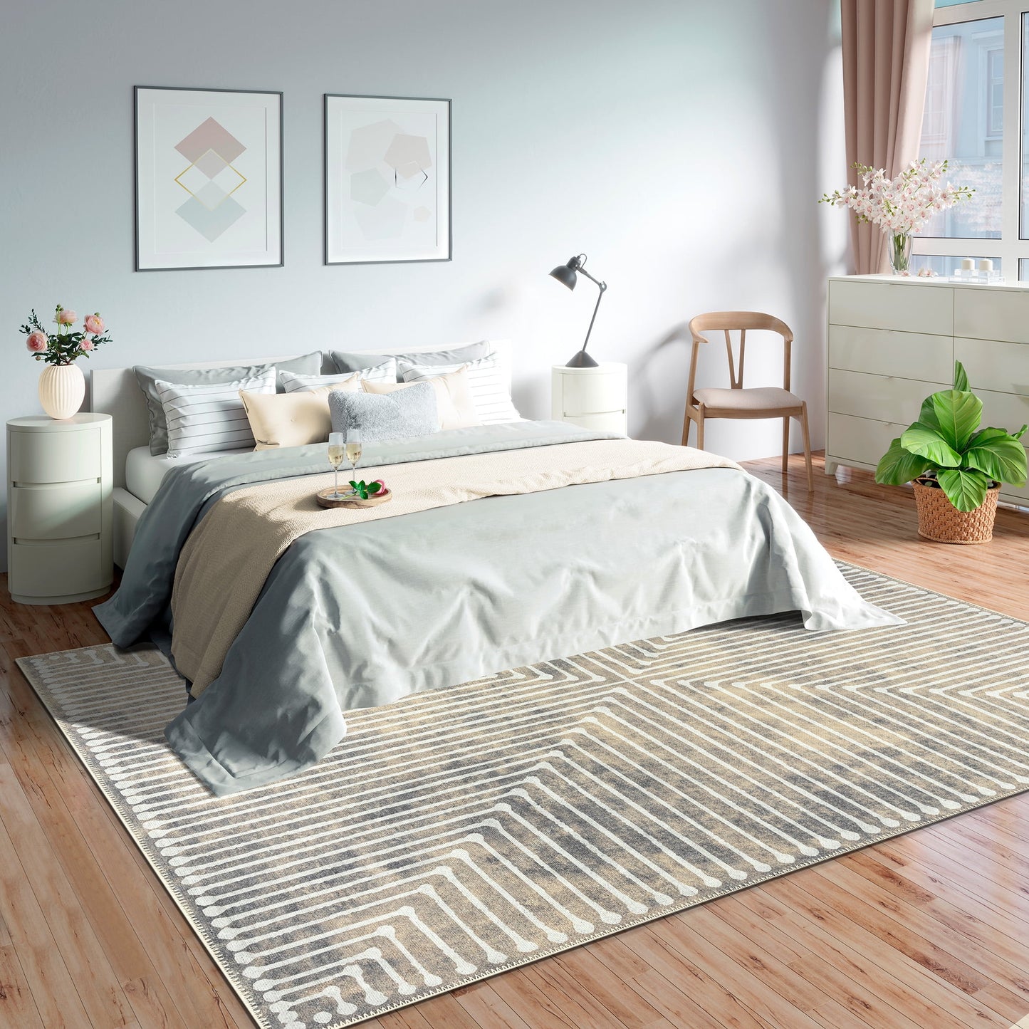 GLN Rugs Ephesus - Machine Washable Area Rug - 3'x5' Turkish Modern Rug Beige/Gray