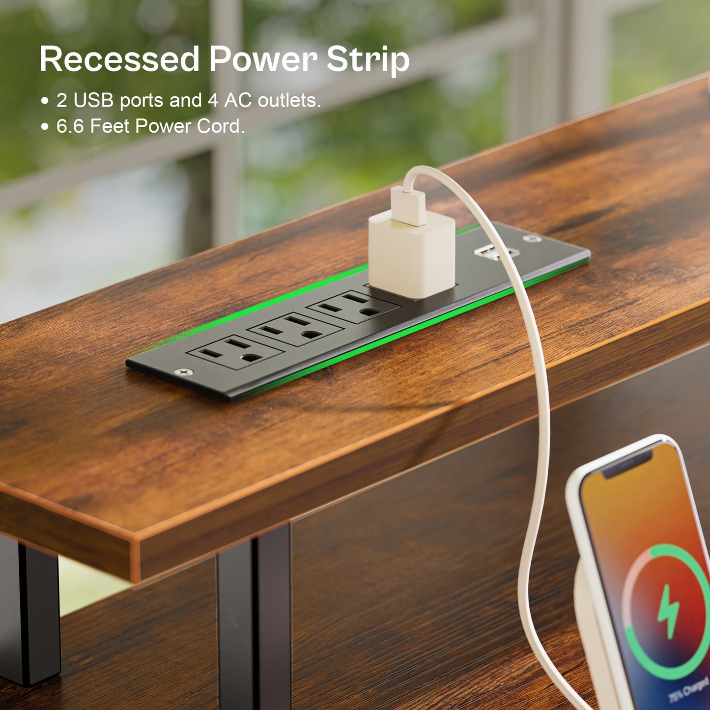 Huuger 55in LED-lit Industrial Desk, Power Outlets, 4 Drawers & Shelves, Gaming/Writing Desk, Rustic Brown