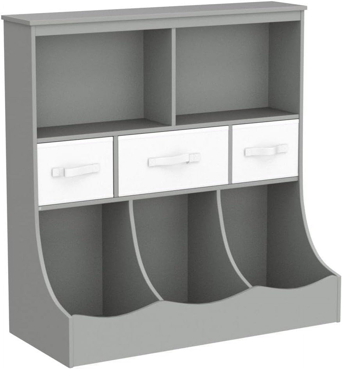3-Tier Kids Bookcase Toddler Storage Organizer Cabinet Shelf w/ 8 Compartment Box and 3 Removable Drawers for Children, Freestanding Storage Unit for Bedroom Decor Room (Gray)