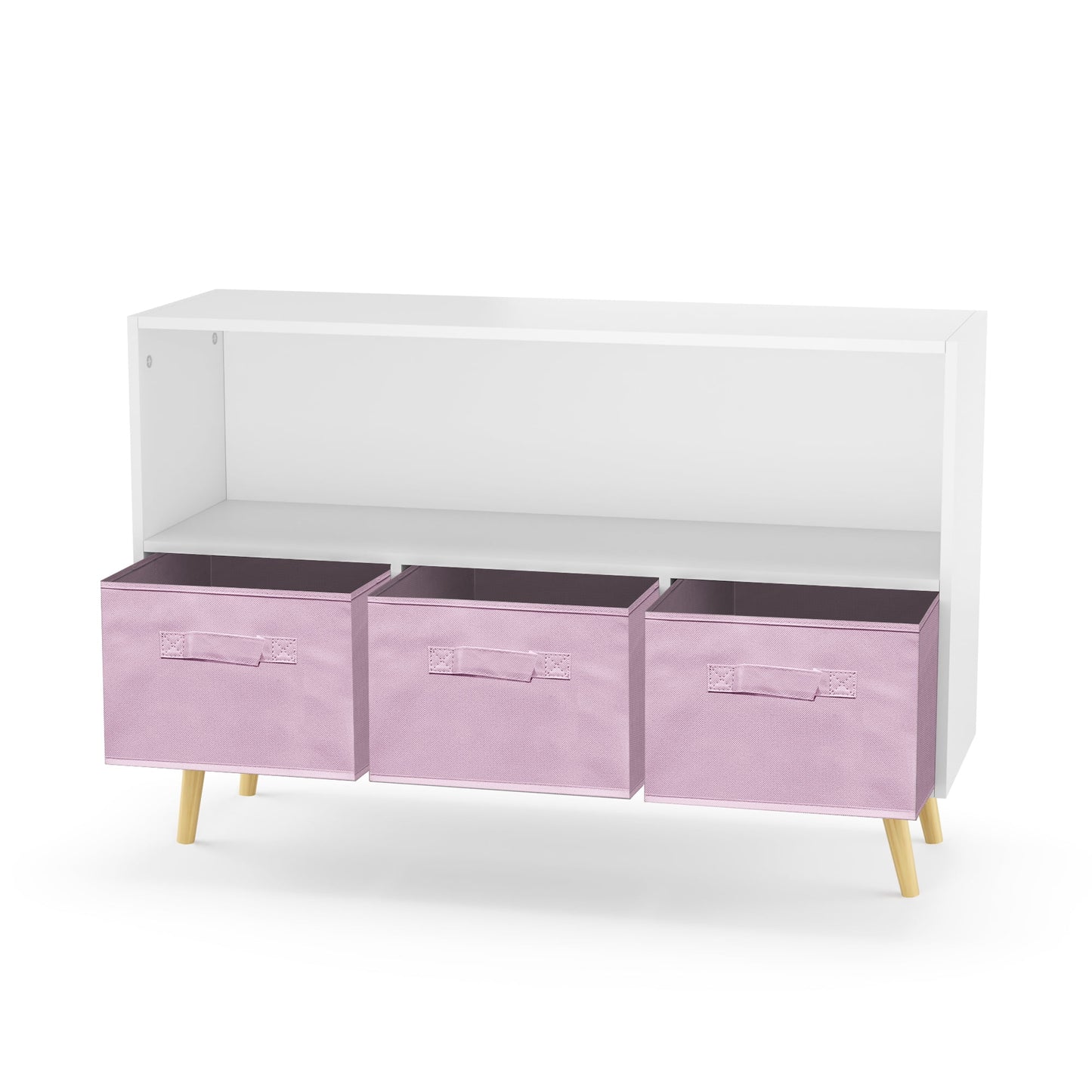 HOMEBYTE Kids bookcase with Collapsible Fabric Drawers, Children's Book Display, Toy Storage Cabinet Organizer, White/Pink