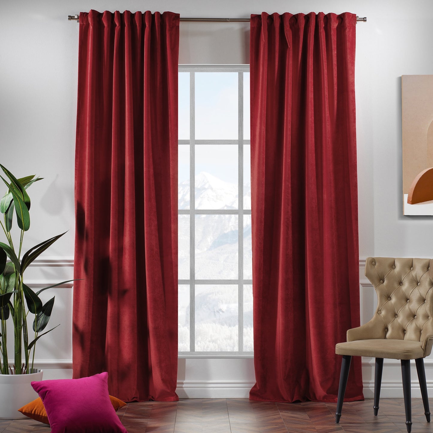 3S Brother's Solid Luxury Matte Velvet Soft Curtains Set of 2 Panels Hanging Back Tap & Rod Pocket Home D¨¦cor Bedroom Kitchen Office Windows Room Darkering ( Admiral-Berry-52in x120in )