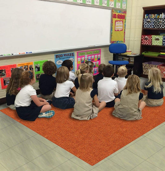 8' x 8' Square - Tropical Orange ~ Kids Crazy Carpet Home & School Area Rugs | People & Pet Friendly ¨C R2X Stain Resistance & Odor Reduction