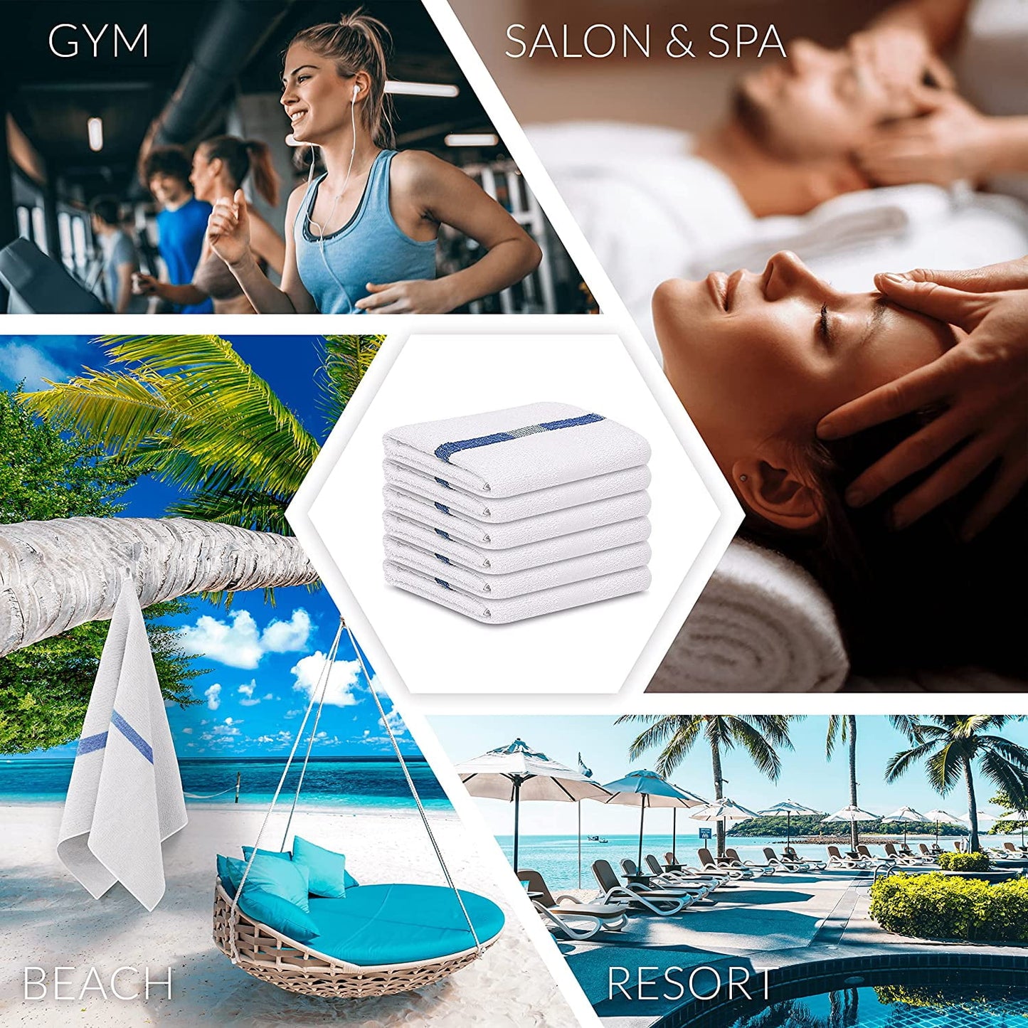 Gold Textile Blue Center Stripe 60 Pack 22 x 44 inches Economy Bath Towels Cotton Blend Easy care