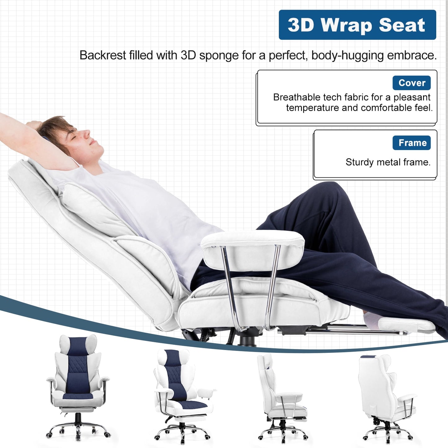 GTRACING Gaming Chair Ergonomic Executive Cozy Fabric Office Chair with Footrest, Lightblue&White