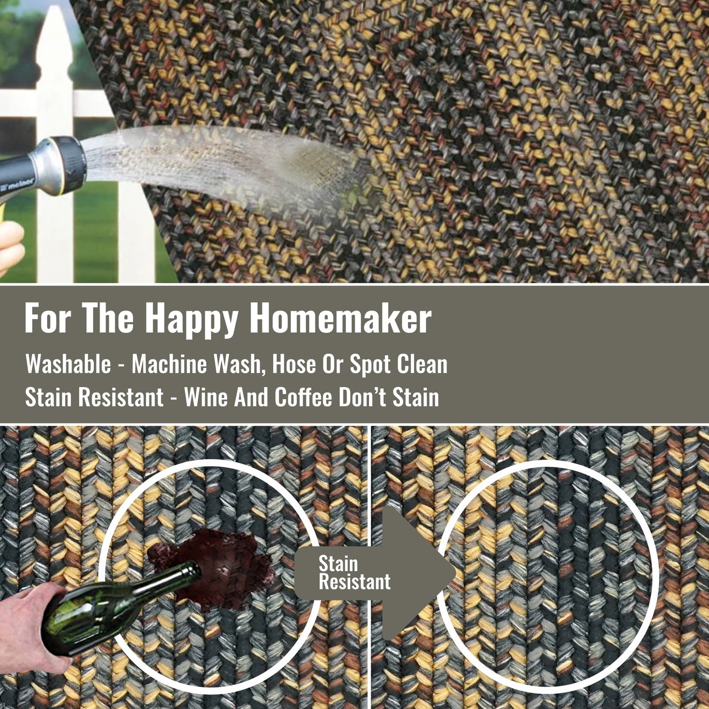 Homespice Black Forest Braided Rug and Pet Friendly Area Rugs 4x6' Oval, the Ideal Indoor Outdoor Rugs Kitchen, Bathroom, and Entryway