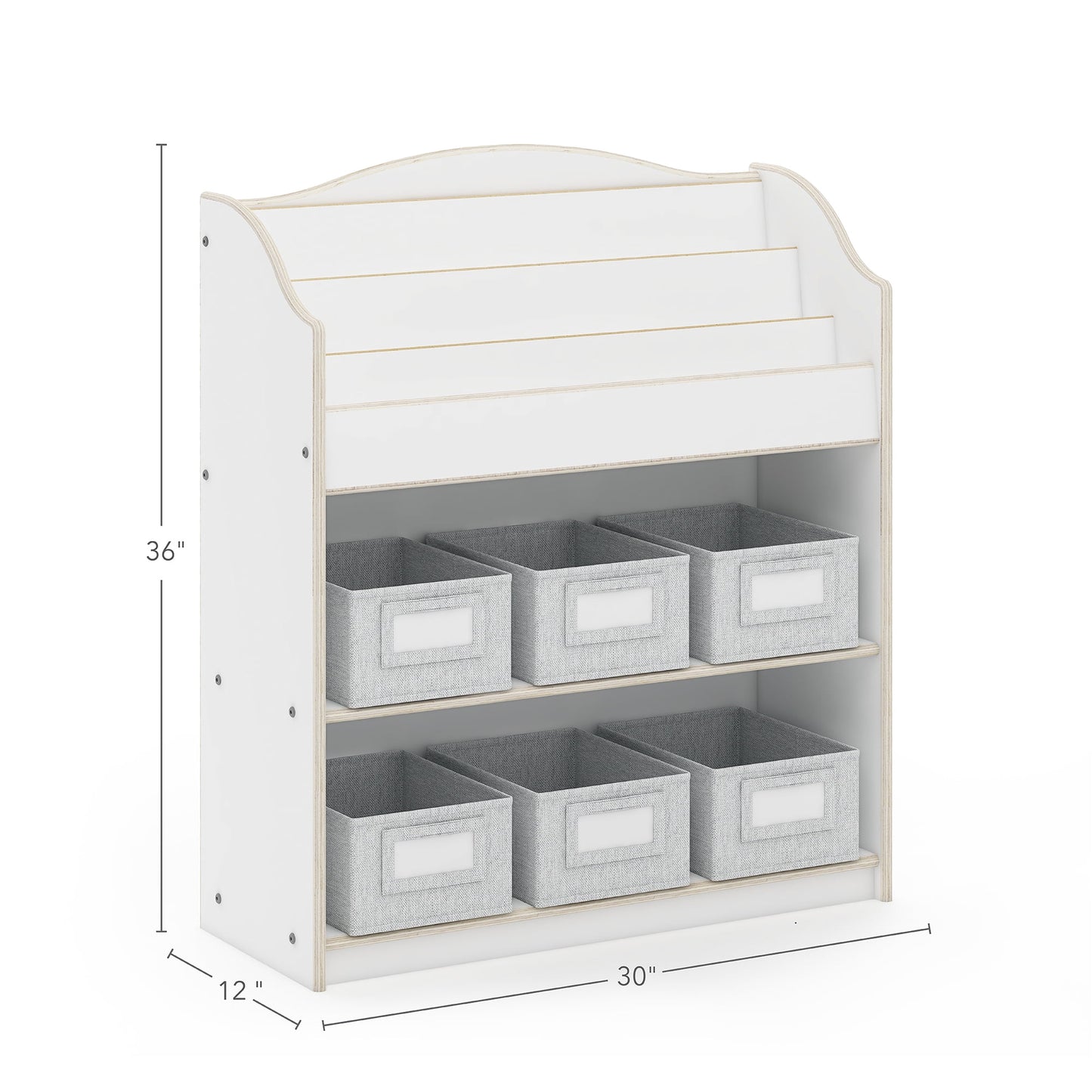 Guidecraft EdQ Book and Bin Browser - White: Kids Wooden Book Rack and Toy Storage Organizer, Home and Classroom Educational Furniture