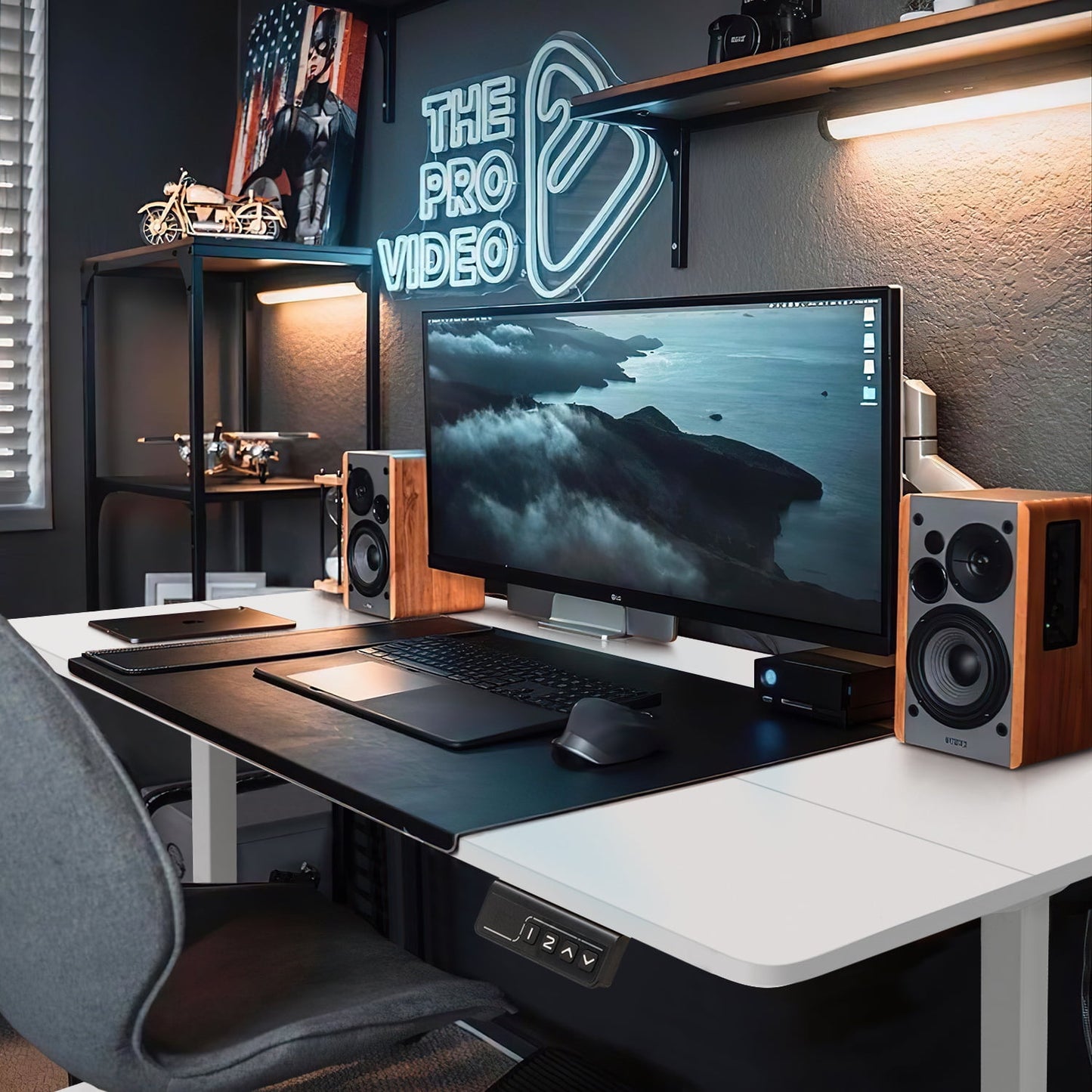 Homall 55in ¡Á 24in Electric Height Adjustable Standing Desk Home Office Computer Desk Memory Preset with T-Shaped Metal Bracket, White